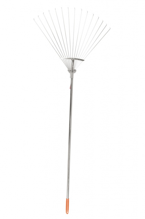 Räfsa av metall med justerbar längd och bredd. Räfsa av metall med justerbar längd och bredd.