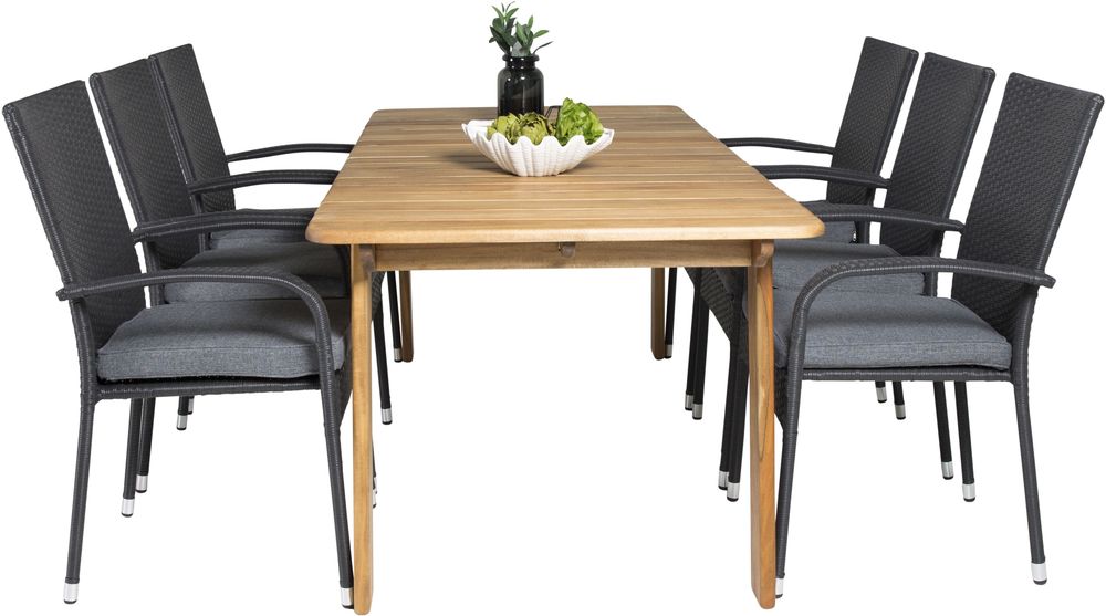 Malmby Matgrupp (180x90) - Svart/Natur - 6 Stolar