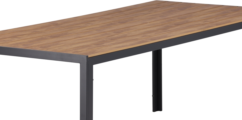 Chania matgrupp; 6 st Copacabana stolar med matbord 205 x 90 cm - Svart/natur