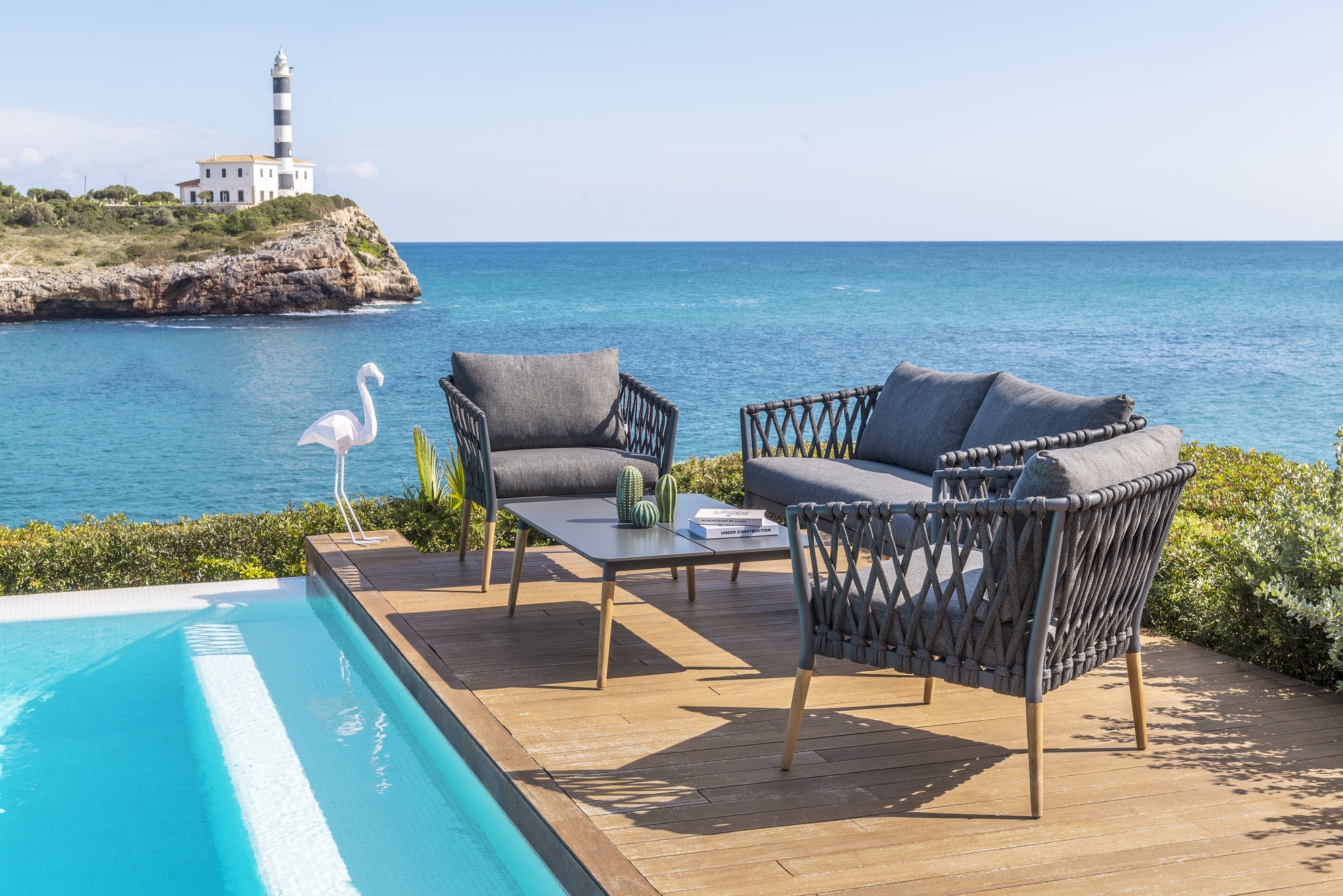 Lifestyle Garden utegrupp Ipanema med soffa, 2 st ftljer och soffbord - Gr / Teak / Olefin