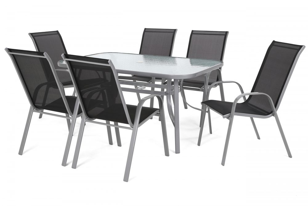 Matgrupp Sevilla brod + 6 stolar - Silver/svart