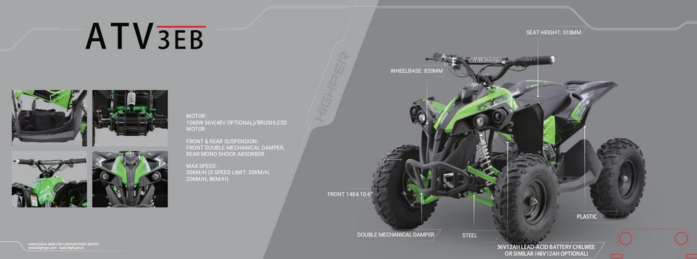 Mini-Fyrhjuling - 1060W + Reflexsele