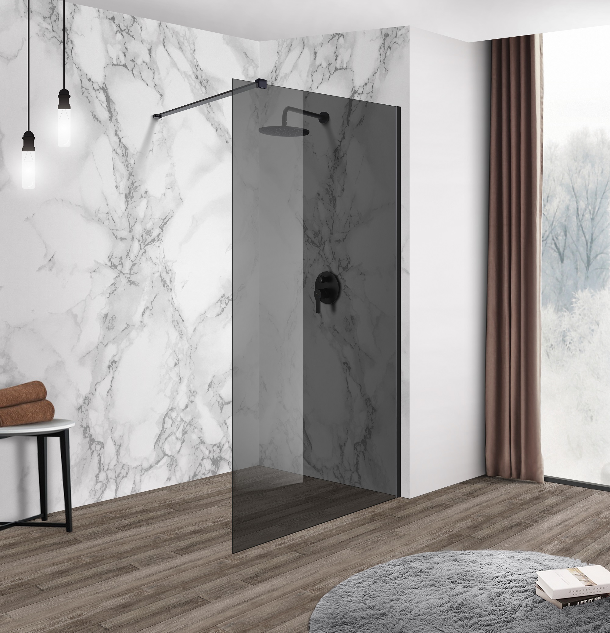 Duschvägg Med Mörkt Glas Duschvägg Med Mörkt Glas