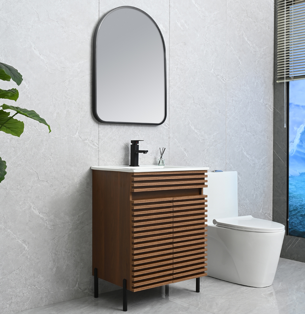 Badezimmermöbel Venice 60 - Gerillt aus dunklem Holz Badezimmermöbel Venice 60 - Gerillt aus dunklem Holz