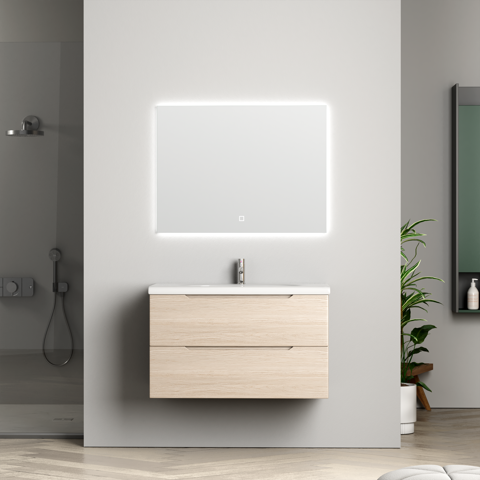 Badezimmermöbel Vega 80 cm - Helle Holzimitation Badezimmermöbel Vega 80 cm - Helle Holzimitation