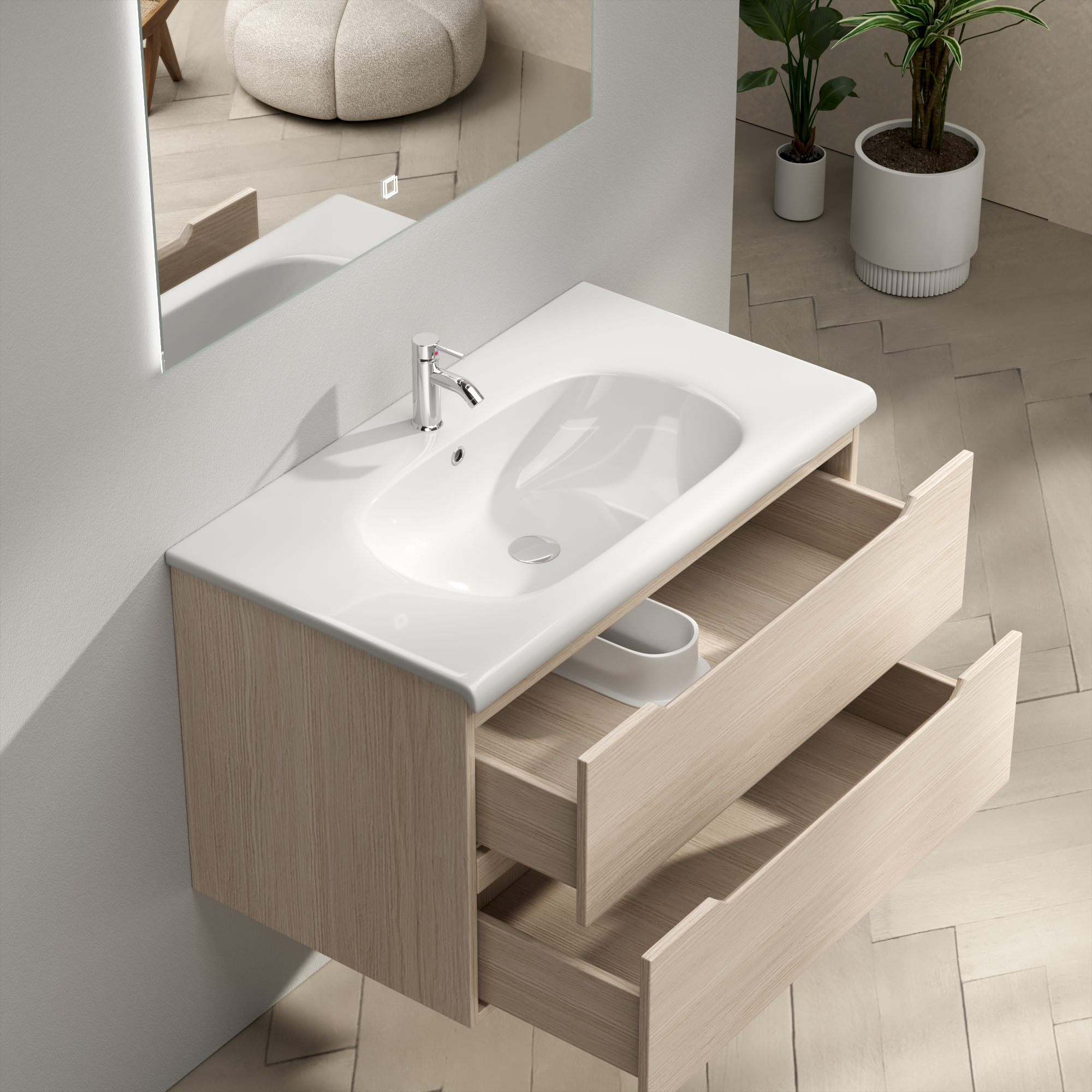 Badezimmermöbel Vega 80 cm - Helle Holzimitation Badezimmermöbel Vega 80 cm - Helle Holzimitation