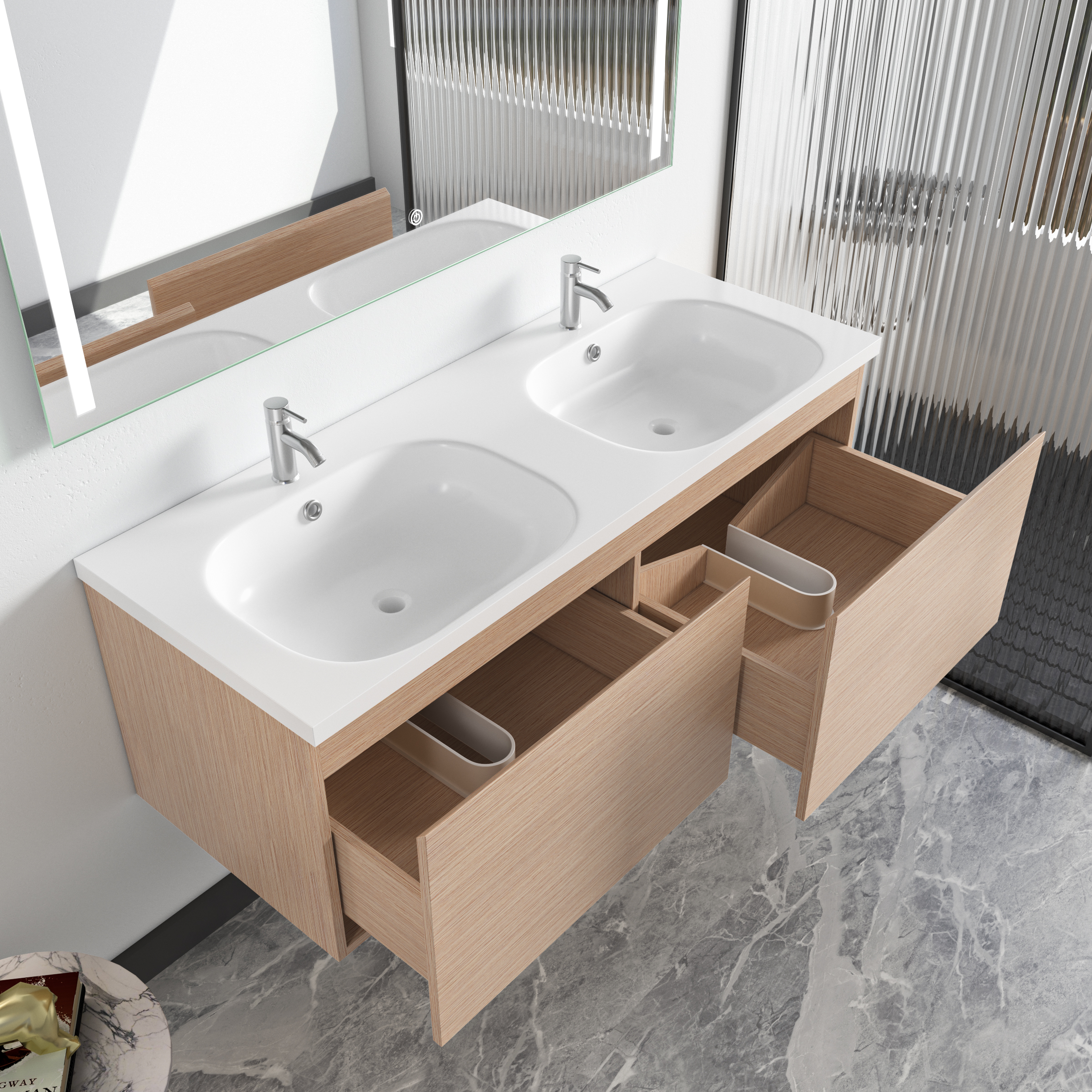 Badezimmermöbel Siena - Helle Holzimitation Badezimmermöbel Siena - Helle Holzimitation