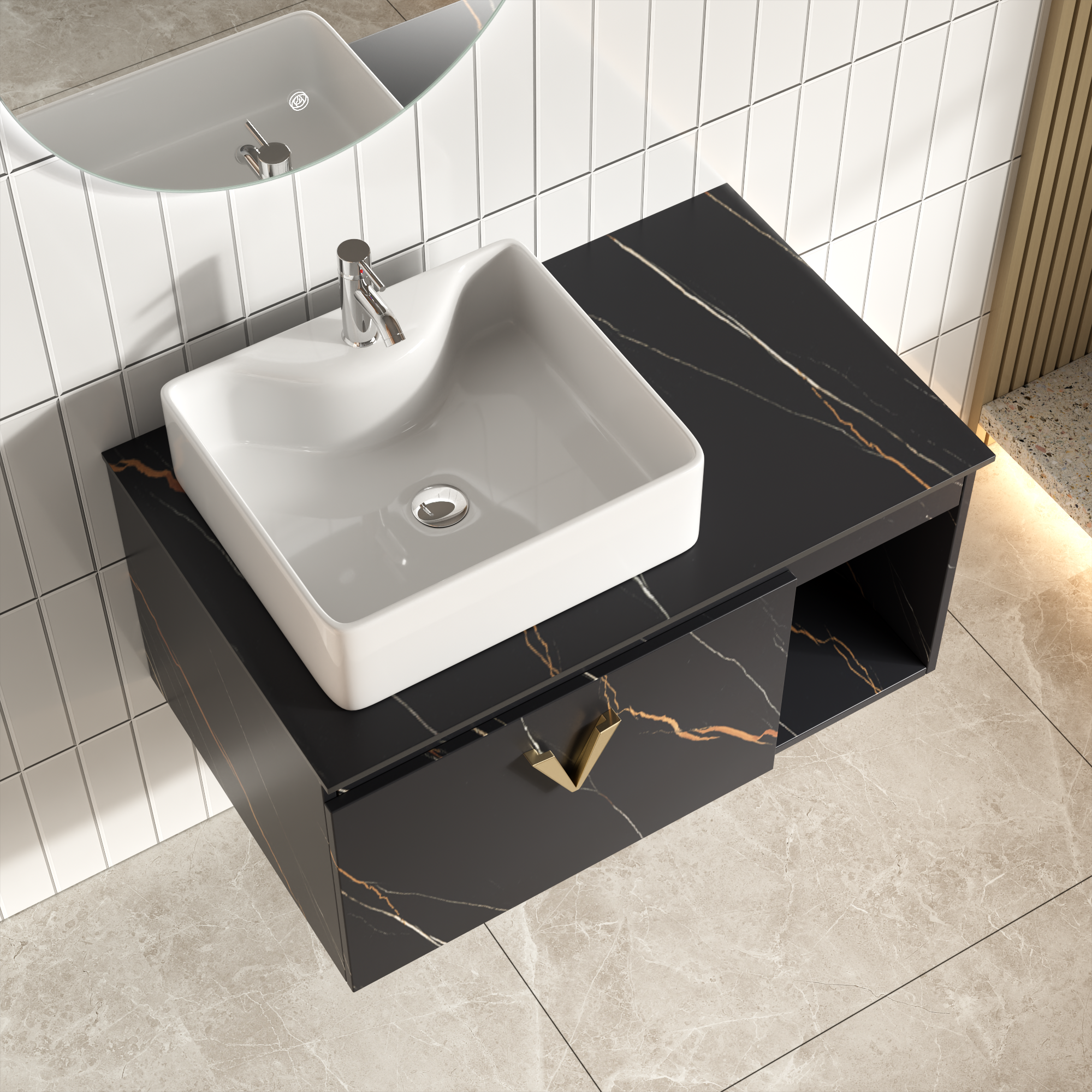 Badezimmermöbel Luxe - Grau & Messing Badezimmermöbel Luxe - Grau & Messing