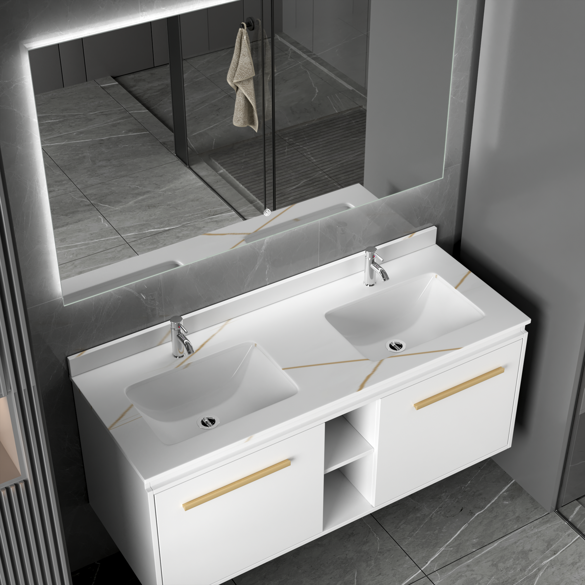 Badezimmermöbel Nova 120 cm - Weiß & Messing Badezimmermöbel Nova 120 cm - Weiß & Messing