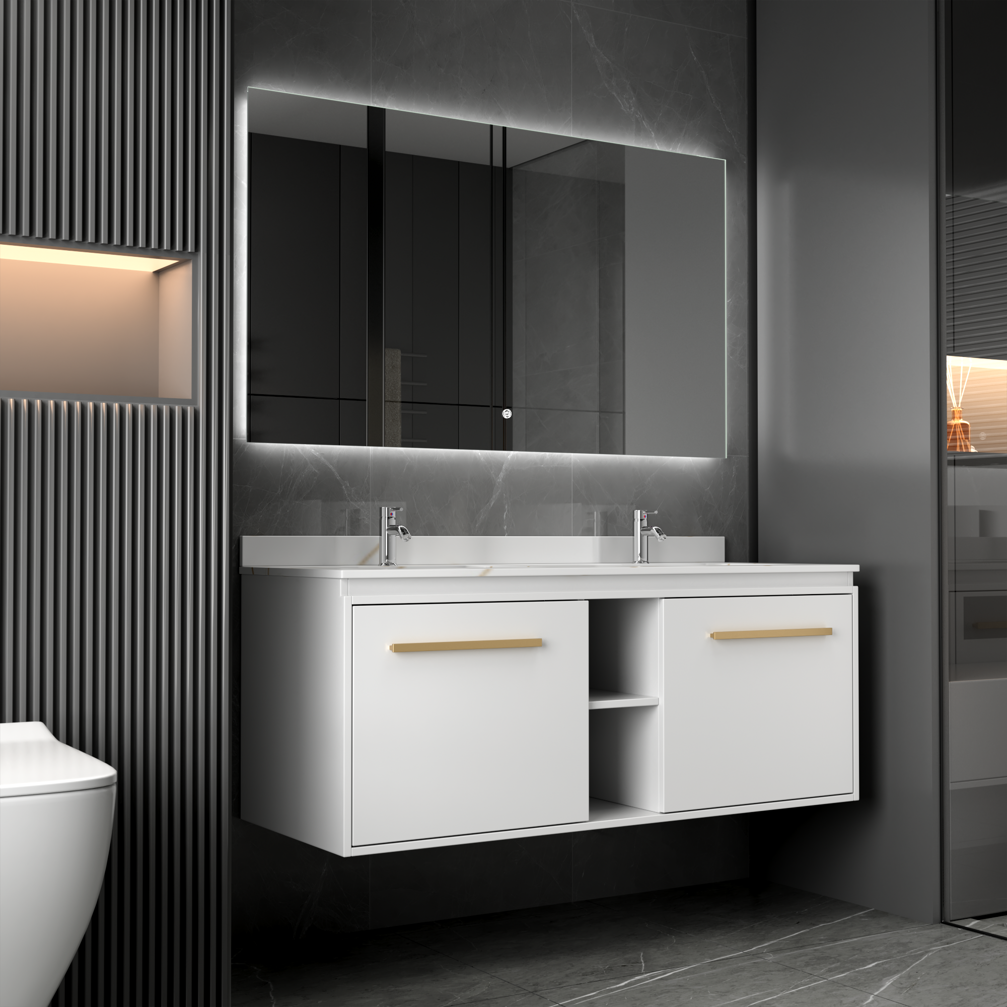 Badezimmermöbel Nova 120 cm - Weiß & Messing Badezimmermöbel Nova 120 cm - Weiß & Messing