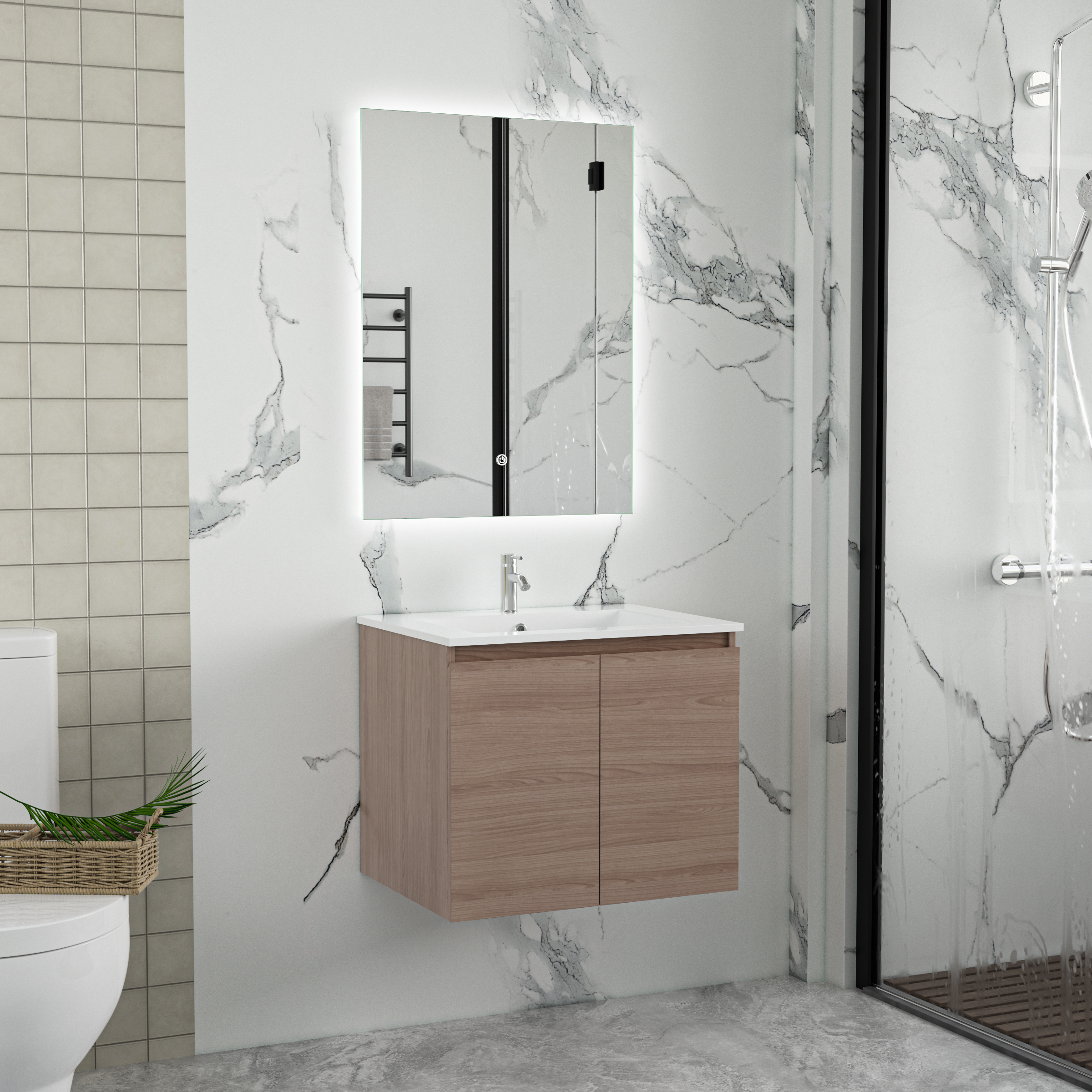 Badezimmerm�bel Stockholm 60 cm - Dunkle Holzimitation