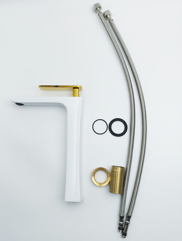 Tvättställblandare Peony - Hög pip | Vit/Guld Tvättställblandare Peony - Hög pip | Vit/Guld