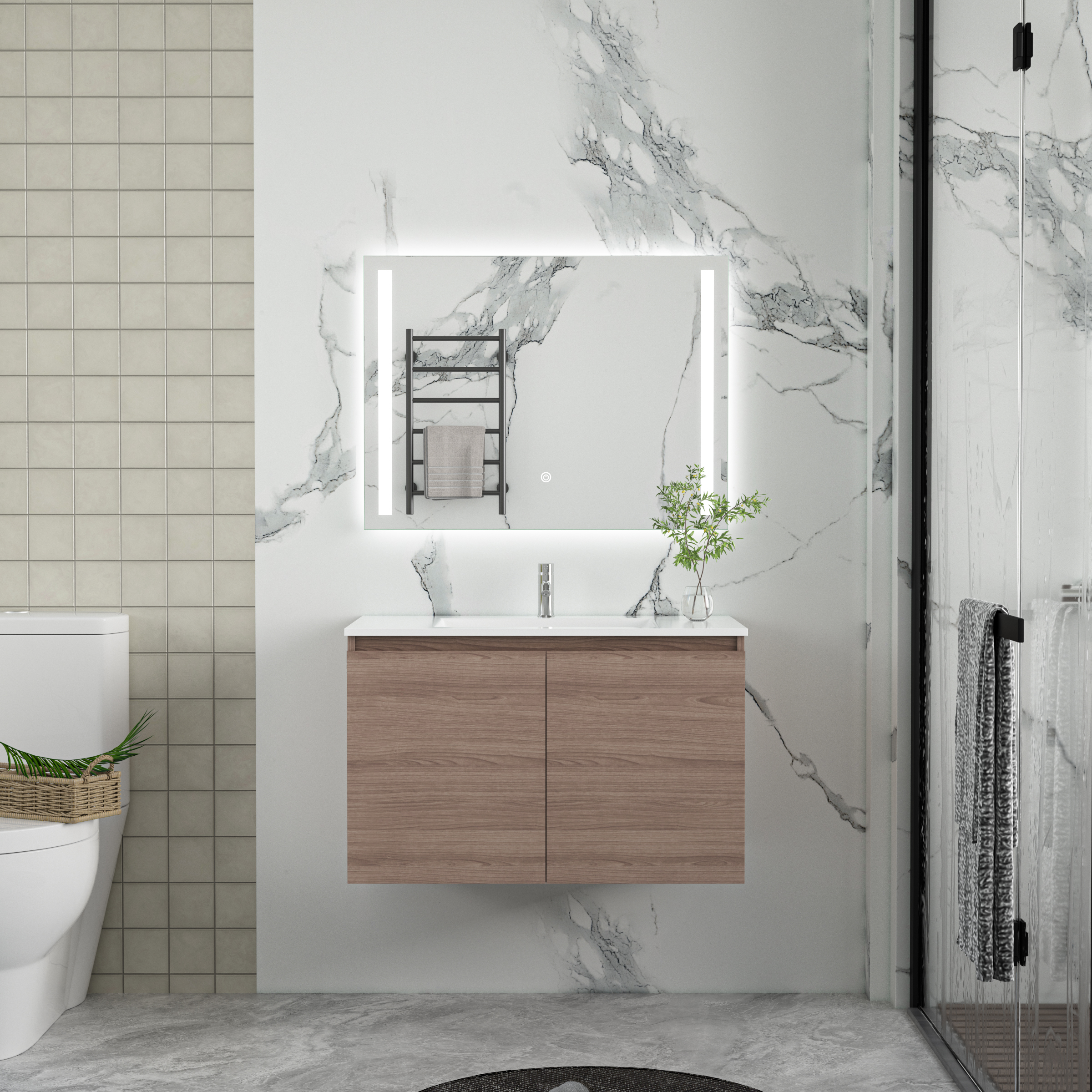 Badezimmermöbel Stockholm 80 cm - Dunkle Holzimitation Badezimmermöbel Stockholm 80 cm - Dunkle Holzimitation