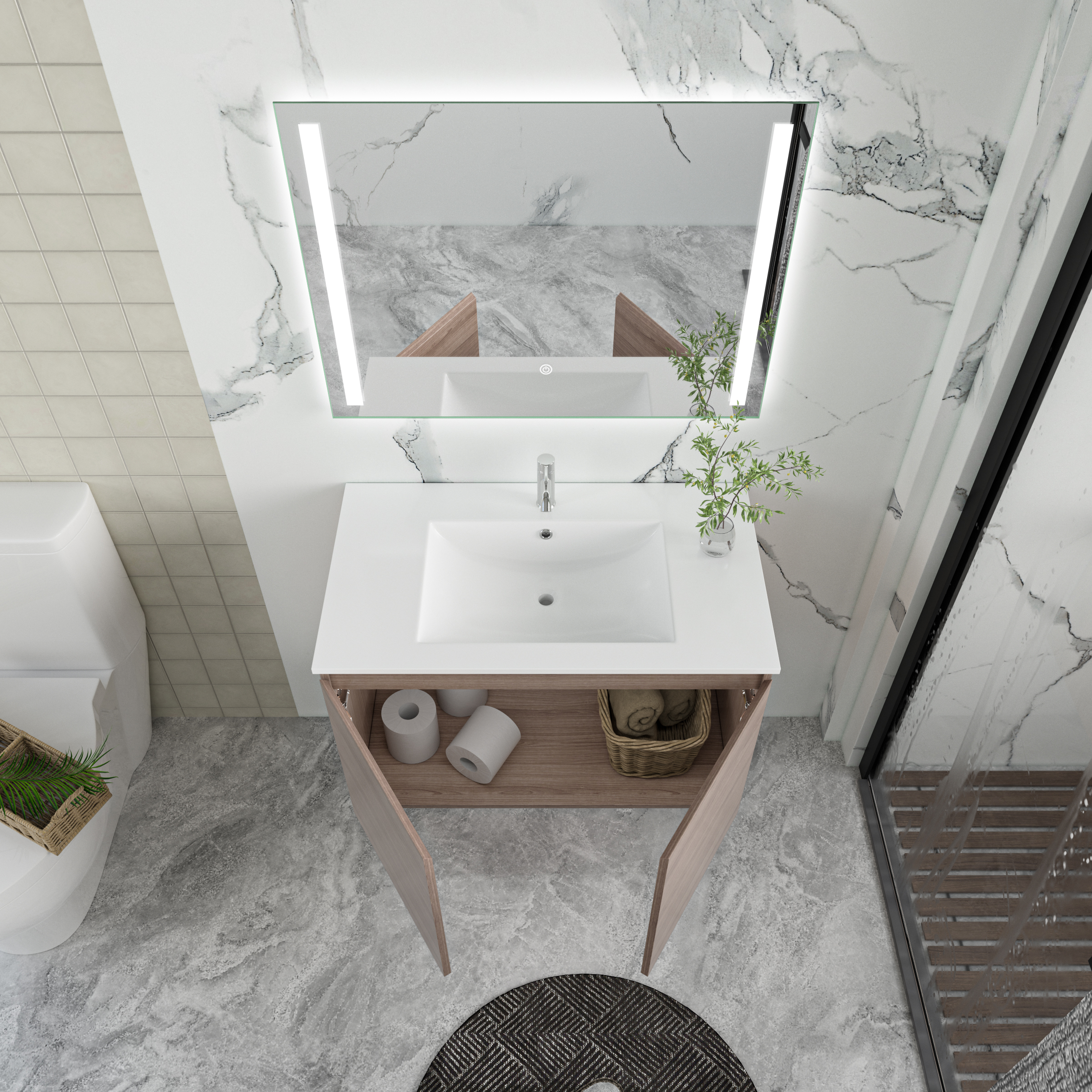 Badezimmermöbel Stockholm 80 cm - Dunkle Holzimitation Badezimmermöbel Stockholm 80 cm - Dunkle Holzimitation