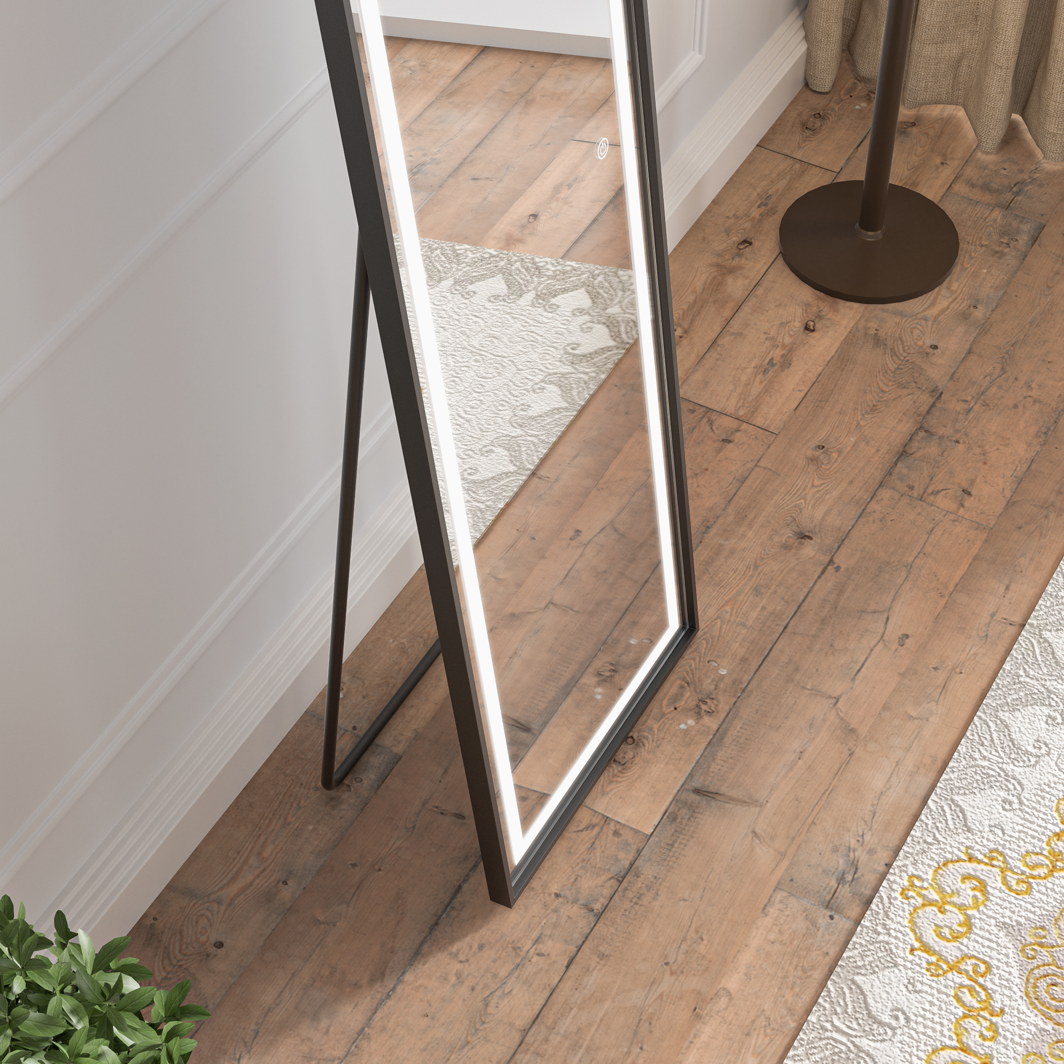 Stående LED-spegel Teramo med svart ram Stående LED-spegel Teramo med svart ram