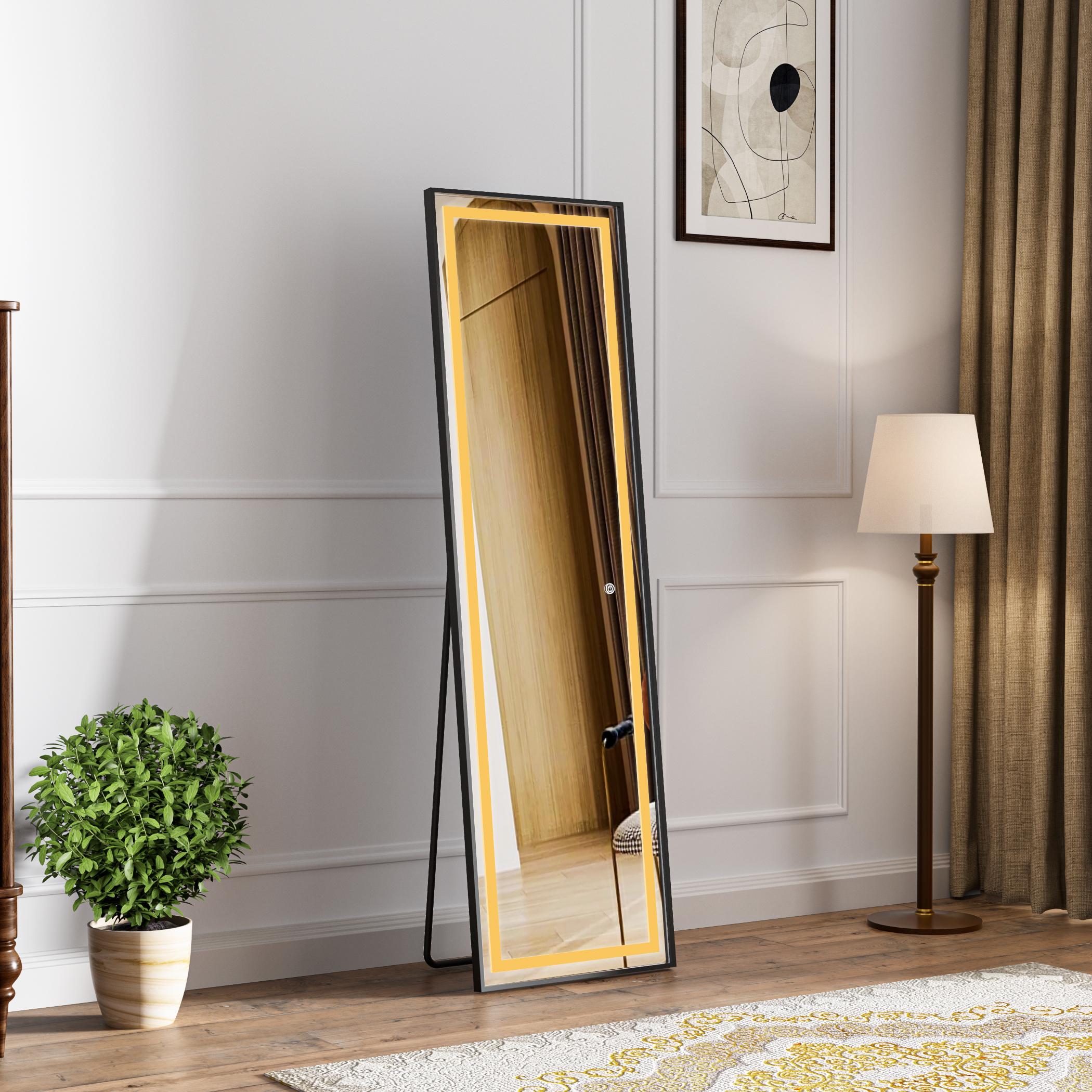 Stående LED-spegel Teramo med svart ram Stående LED-spegel Teramo med svart ram