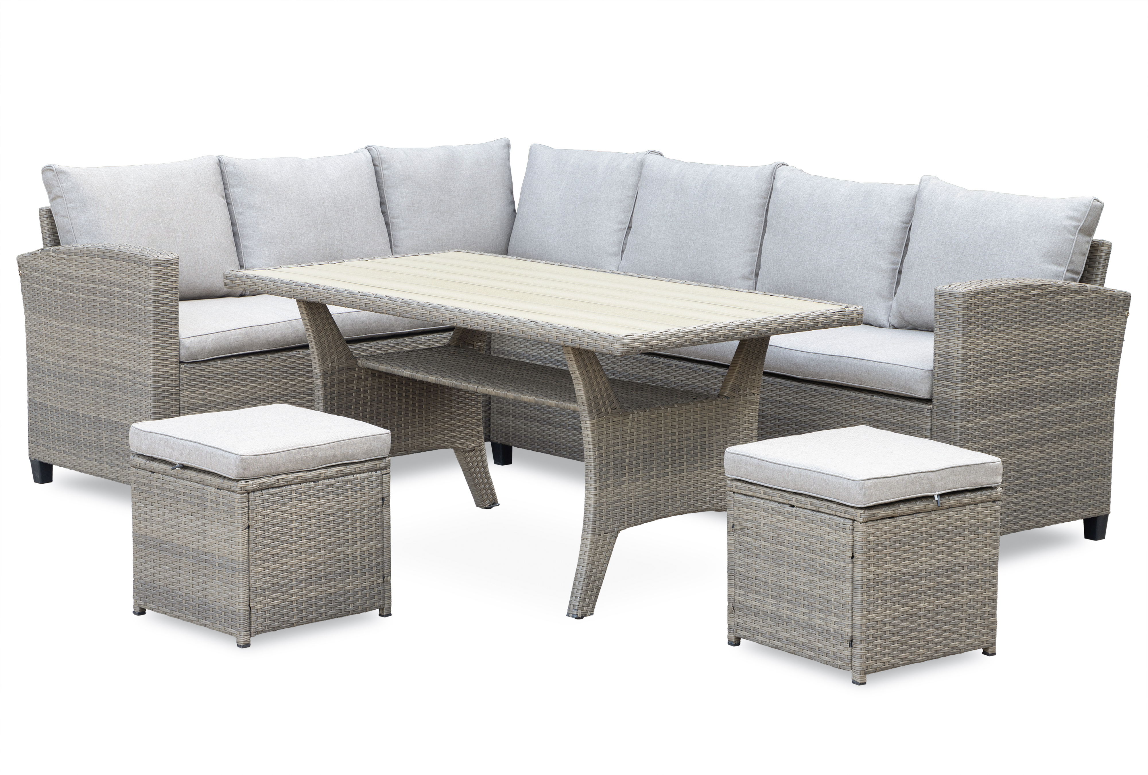 Tor utegrupp med bord i rotting och två stycken pallar - Natur Tor utegrupp med bord i rotting och två stycken pallar - Natur