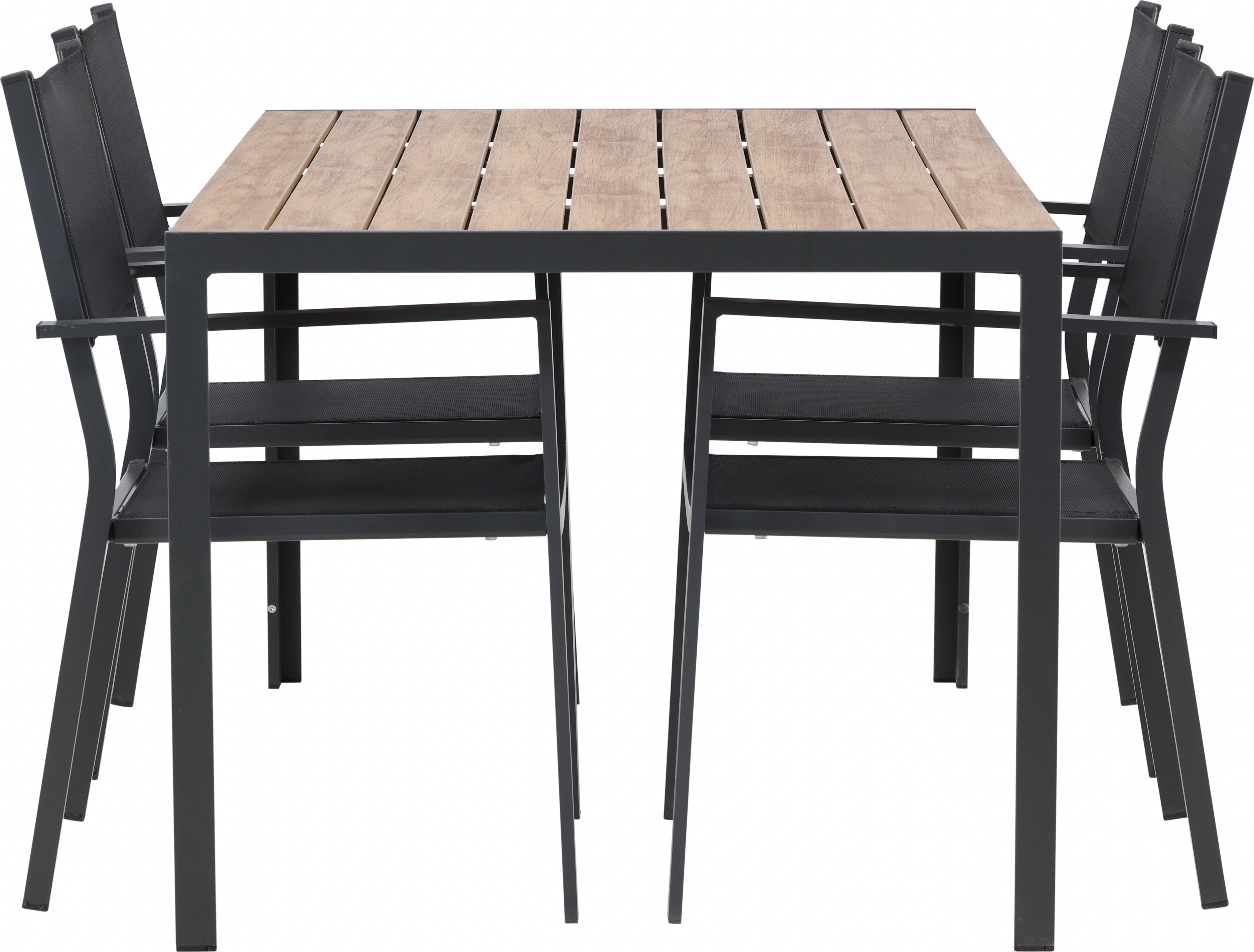 Chania matgrupp; 6 st Copacabana stolar med matbord 205 x 90 cm - Svart/natur