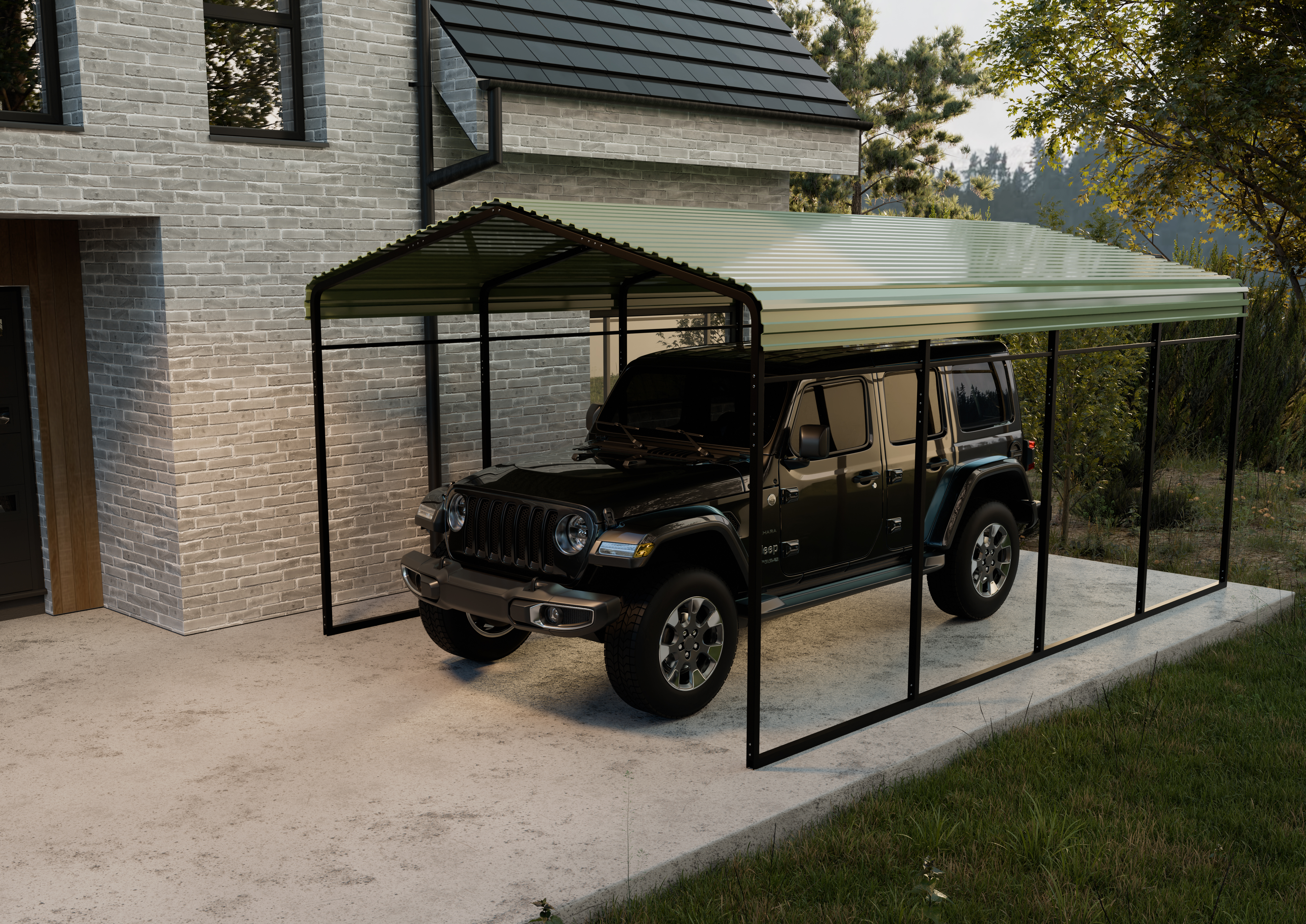 Carport med metallram och färgplåt Carport med metallram och färgplåt