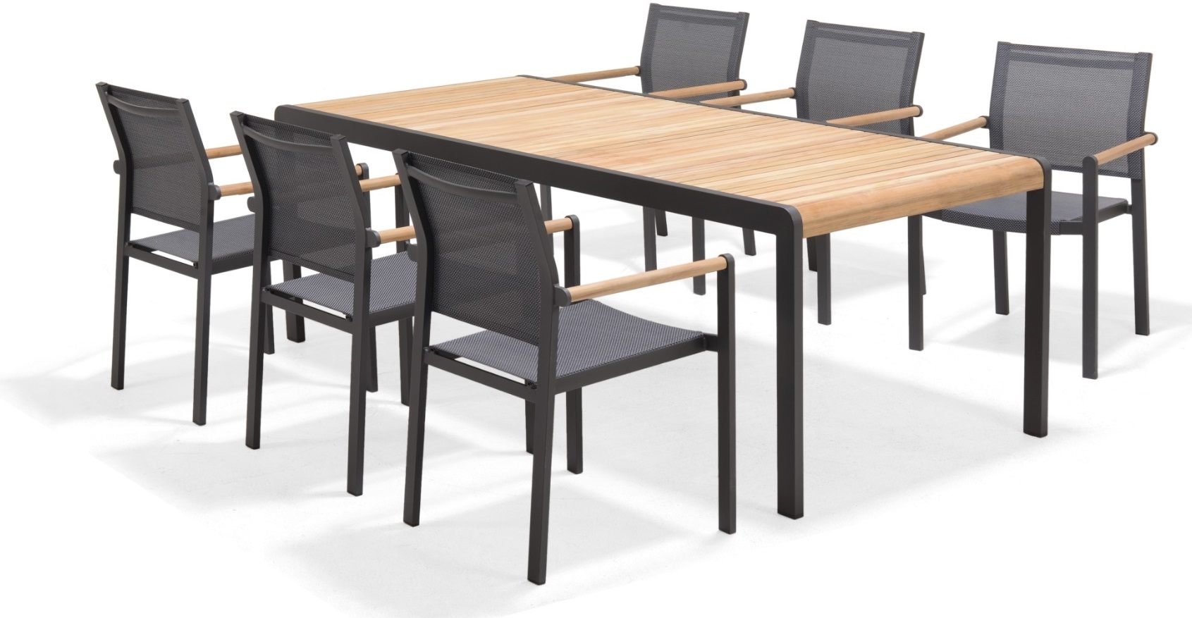 Lifestyle Garden utegrupp Amber med bord 220 cm och 6 st stolar stapelbara - Teak / Aluminium Lifestyle Garden utegrupp Amber med bord 220 cm och 6 st stolar stapelbara - Teak / Aluminium