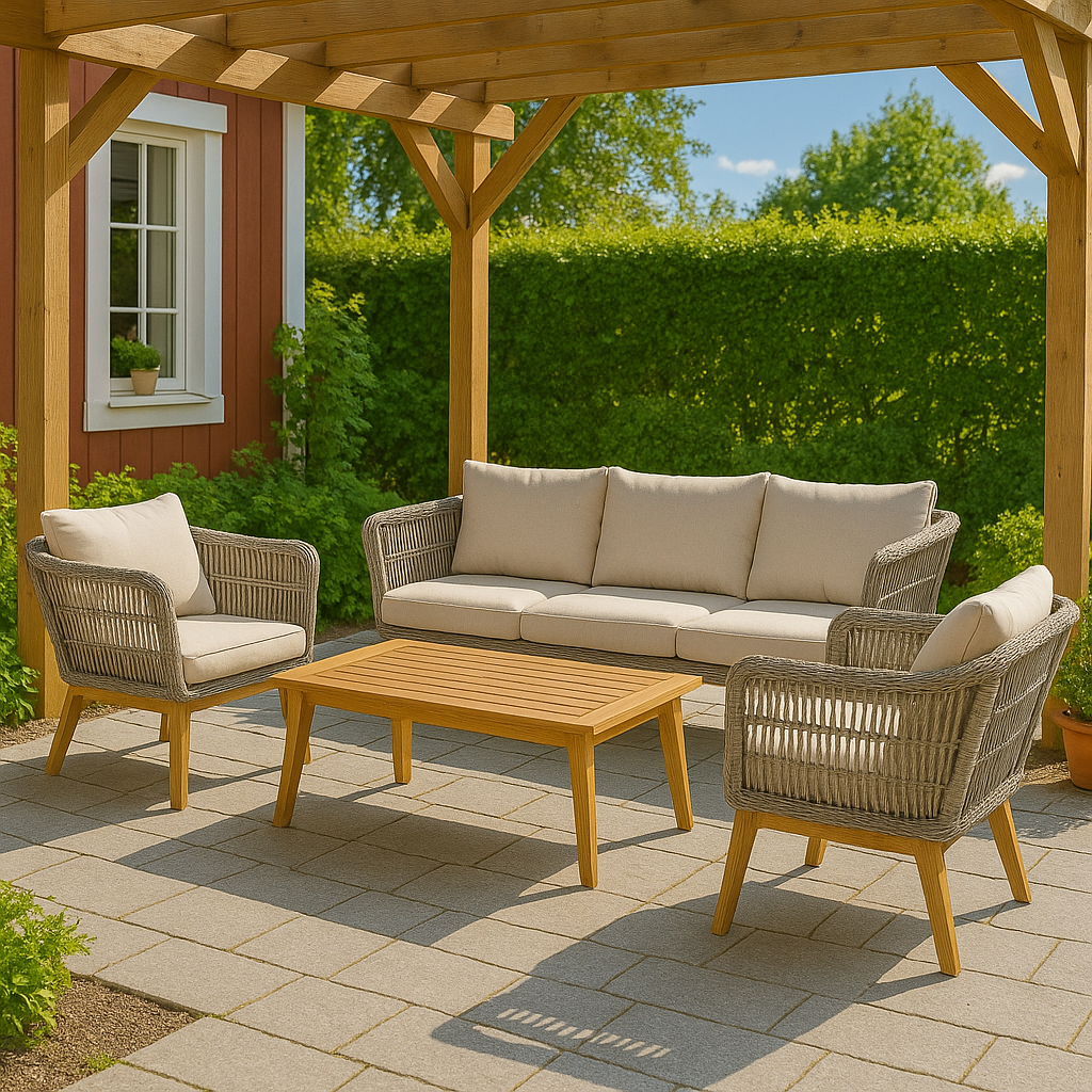 Inez loungegrupp - Grå konstrotting & akacia trä Inez loungegrupp - Grå konstrotting & akacia trä