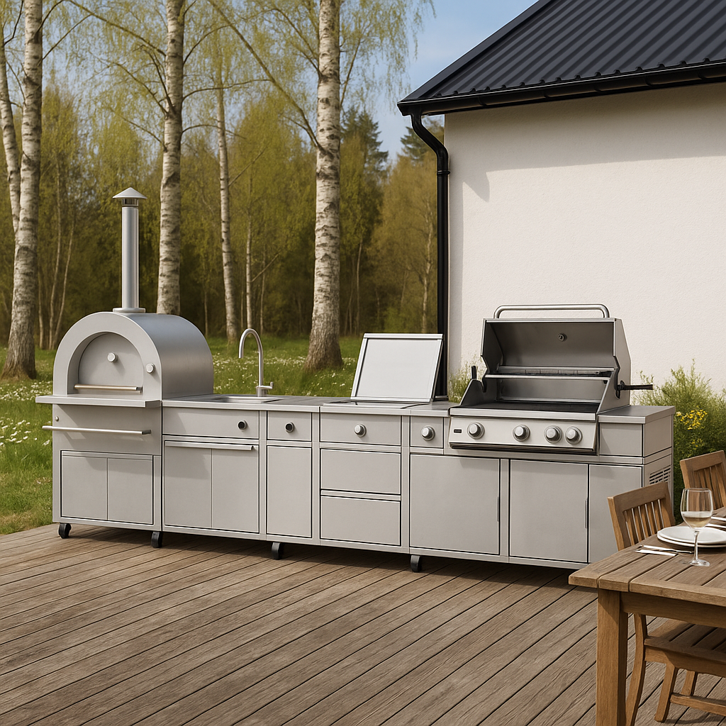 Utomhuskök med pizzaugn i rostfritt stål Utomhuskök med pizzaugn i rostfritt stål