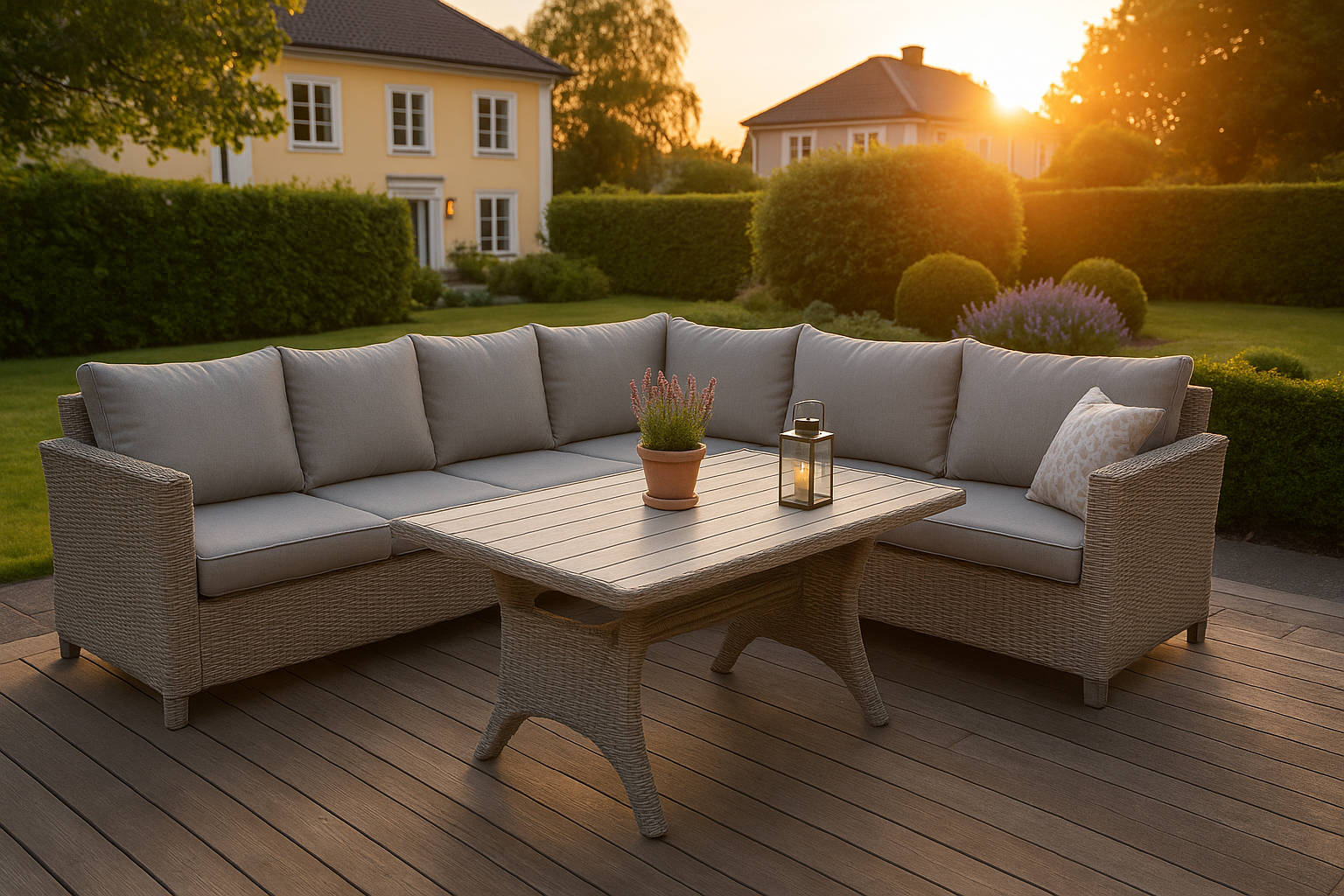 Tor utesoffgrupp med matbord i rotting - Natur