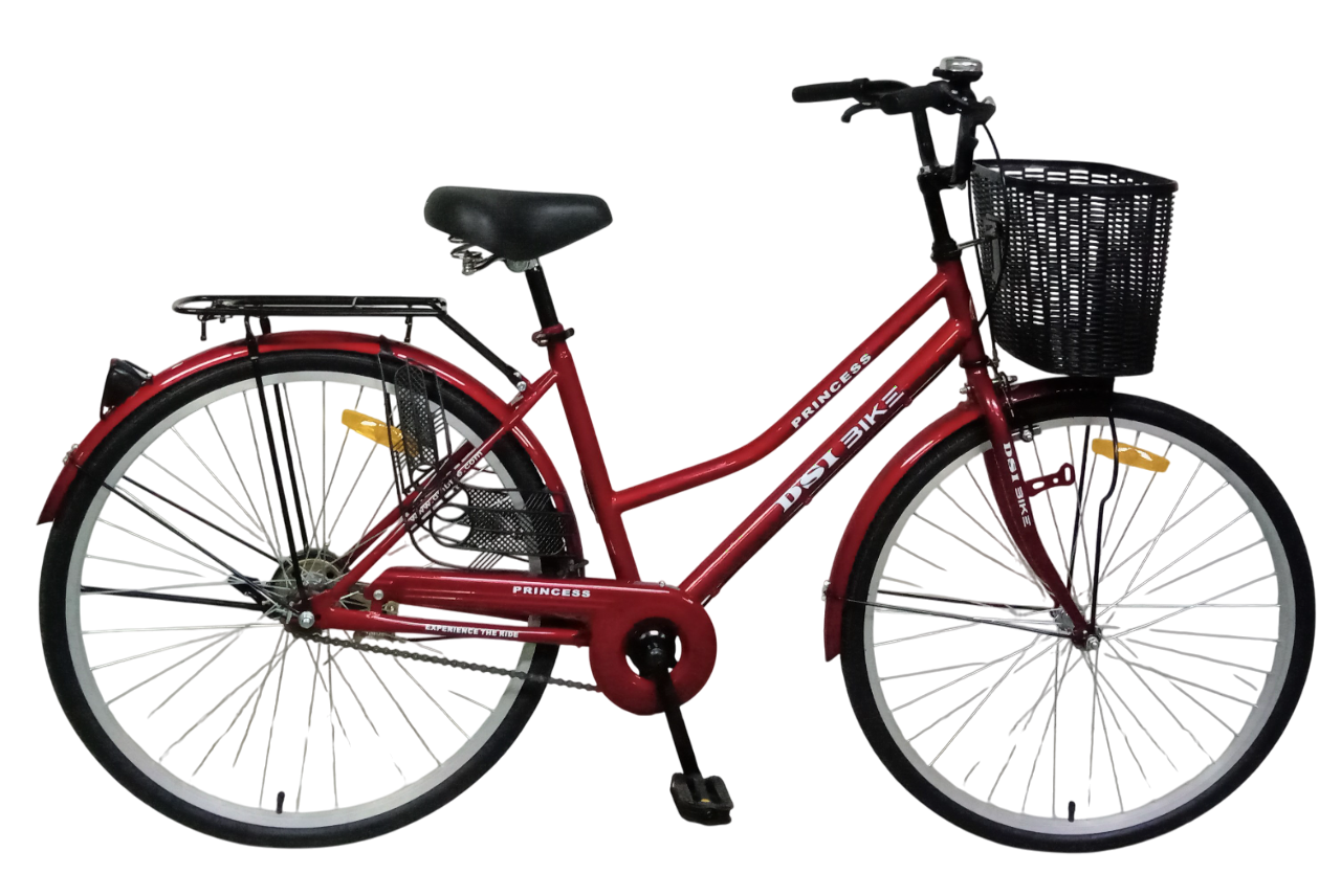 Damcykel 26\" - R�d | Klassisk modell med korg och paketh�llare