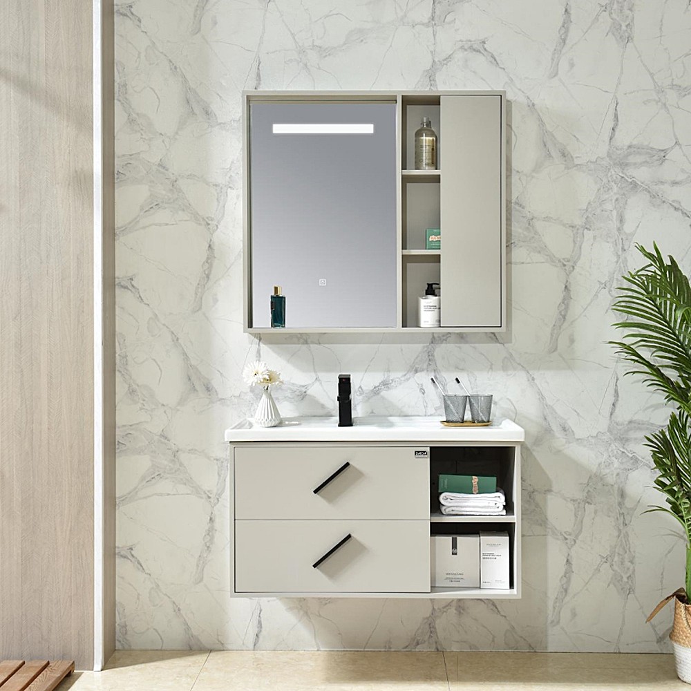 Badrumsm�bler Odense - Gr� | 90 cm + Toalettpappersh�llare