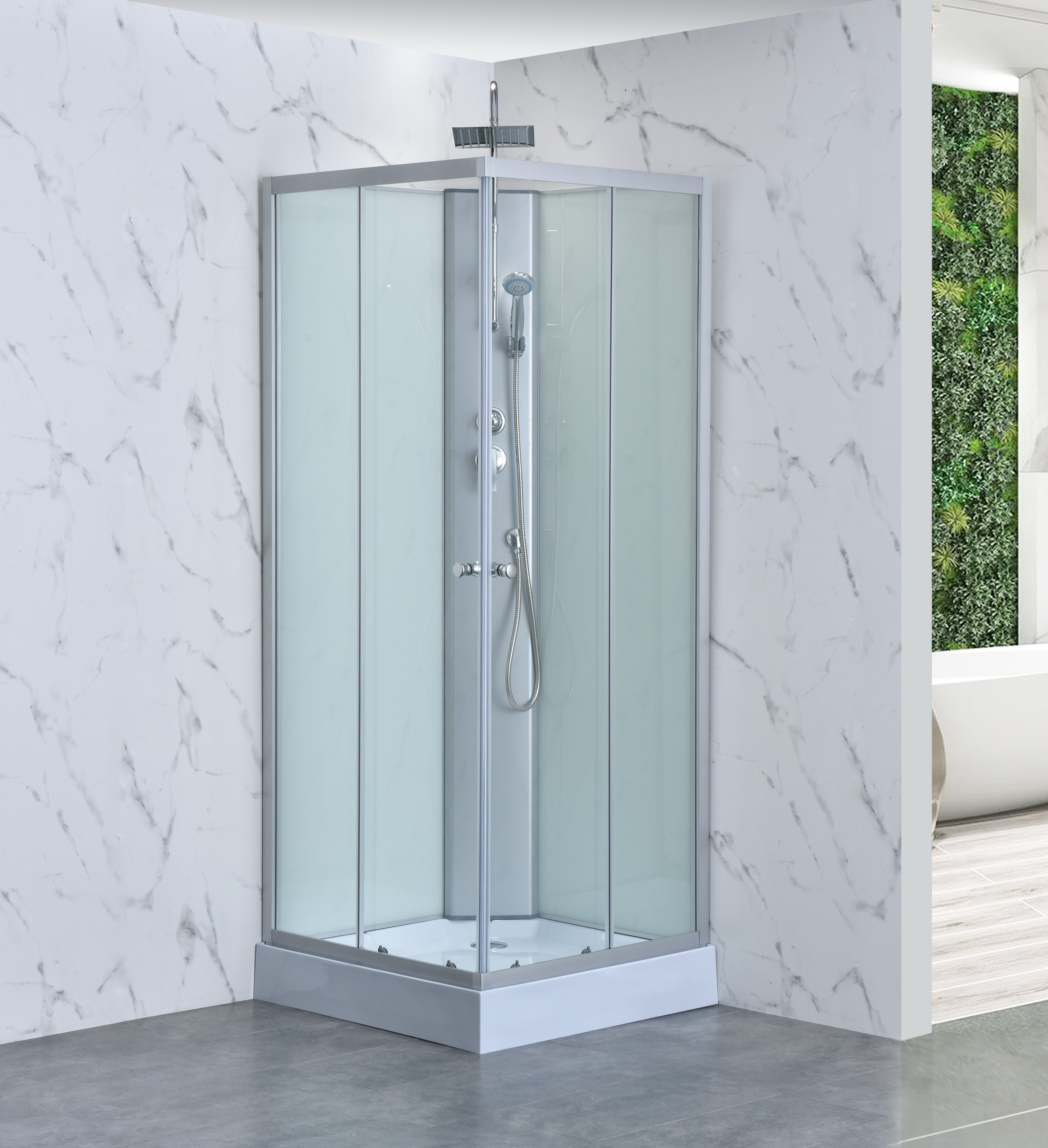 Brusekabine - Aether 90 | 90�90 cm | Hvidt glas og massagefunktion