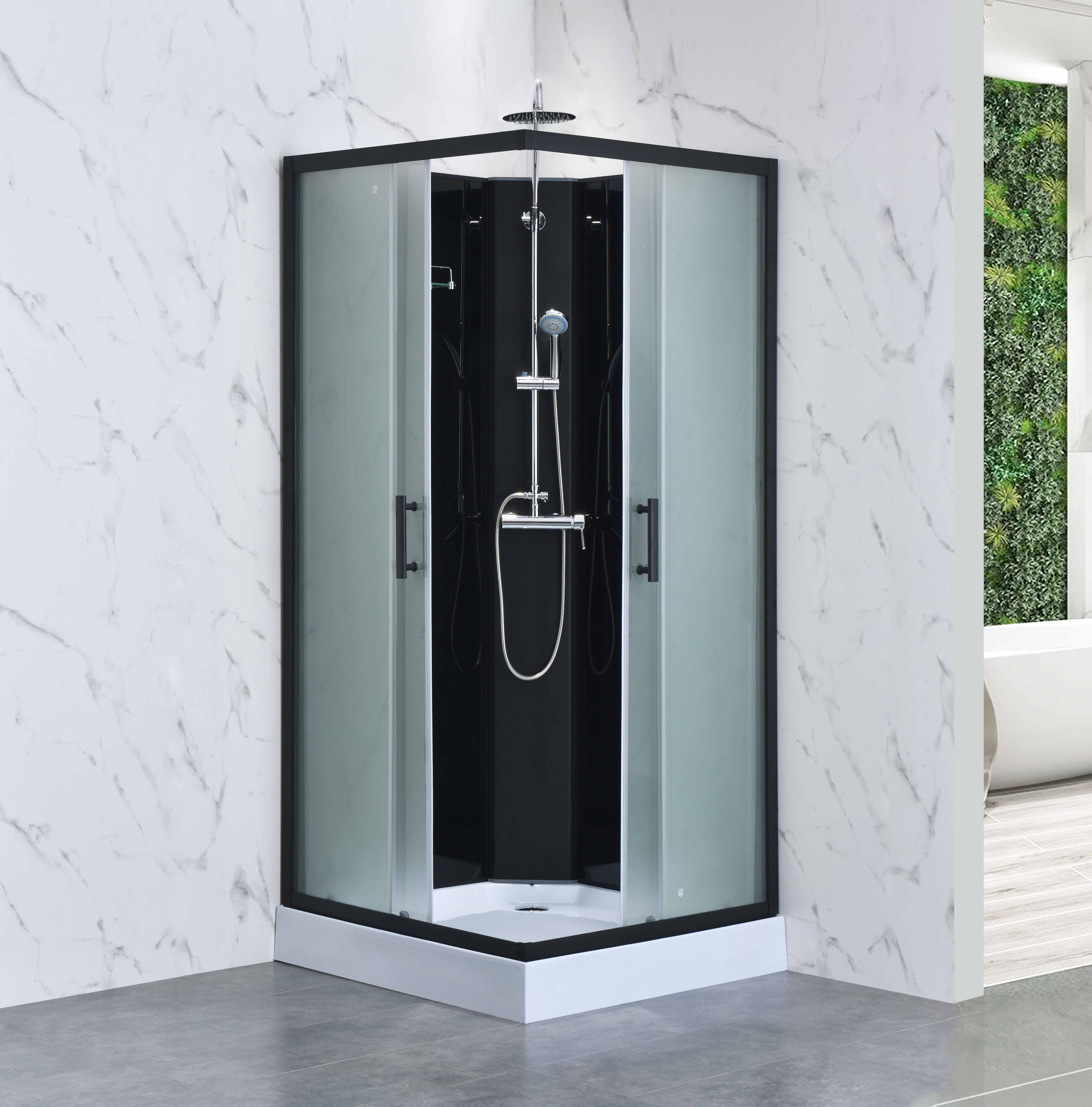 Brusekabine - Nova | 80�80 cm | Hvidt glas og massagedyser