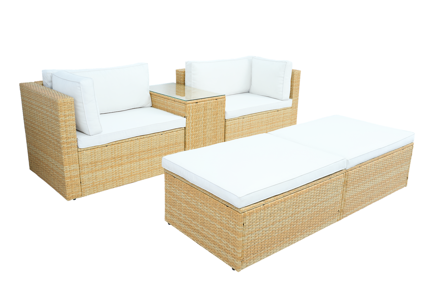 Loungegrupp konstrotting | Soffa med bord & 2 pallar f�r uteplats | Beige