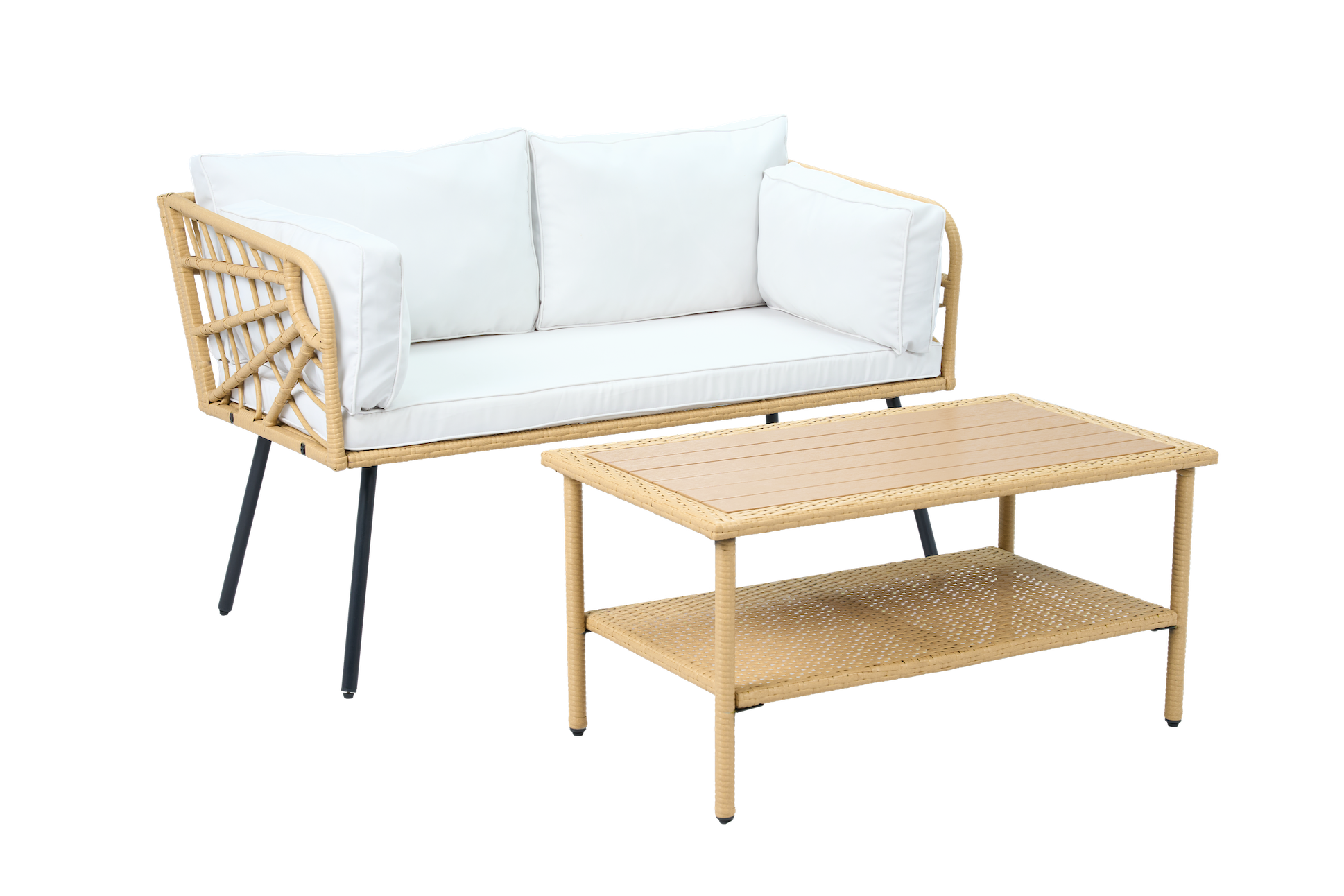 Balkongset 2-sits soffa med bord + Kompakt loungeset f�r balkong + Beige