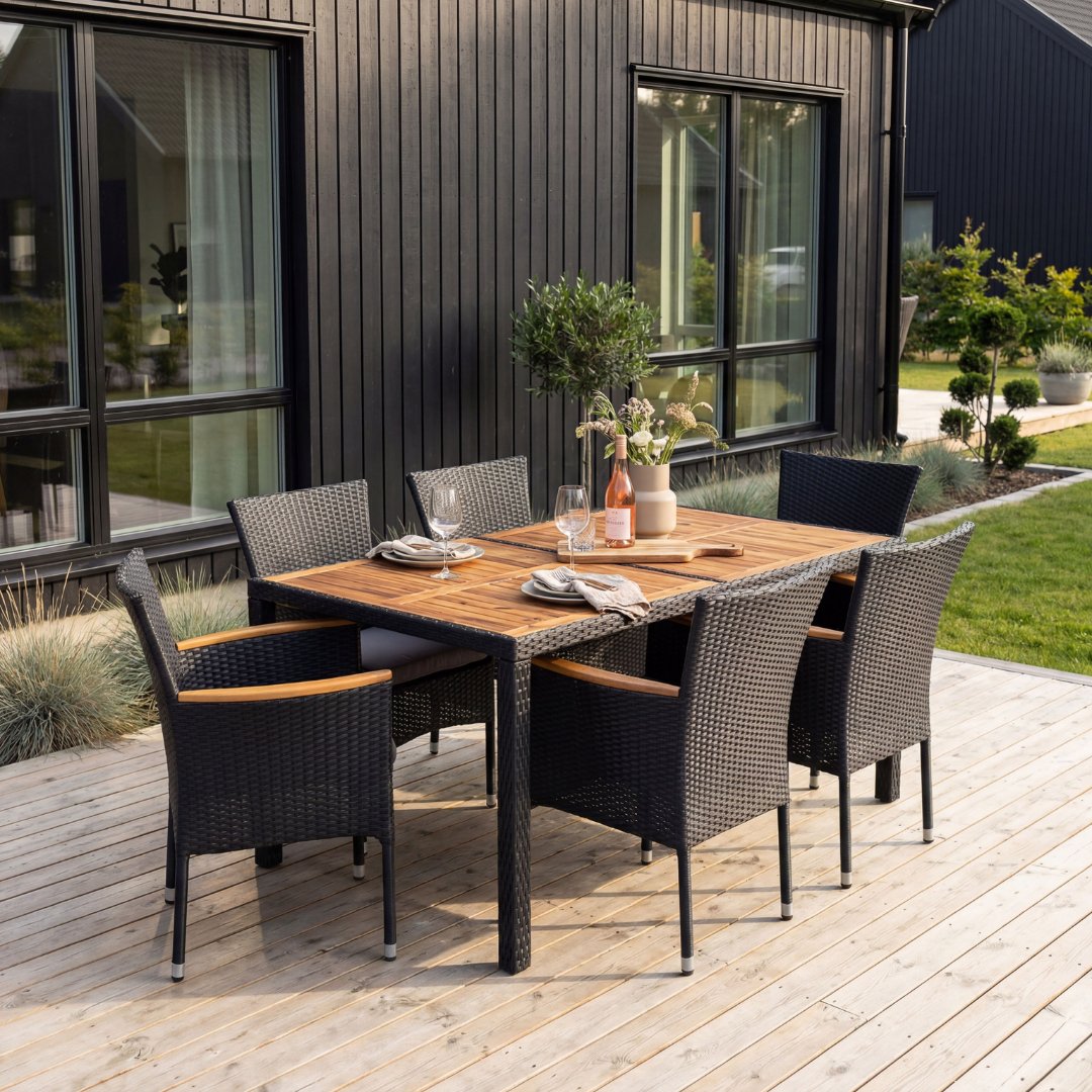 Rattan udendørs lænestol - Sort plastik rattan terrasse & balkon + Rengøringsspray til havemøbler Rattan udendørs lænestol - Sort plastik rattan terrasse & balkon + Rengøringsspray til havemøbler