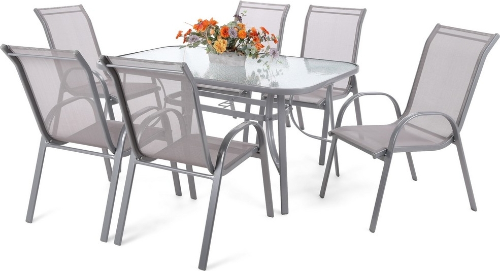 Matgrupp Sevilla 150 cm - silver/grå, inkl. 6 stolar Matgrupp Sevilla 150 cm - silver/grå, inkl. 6 stolar