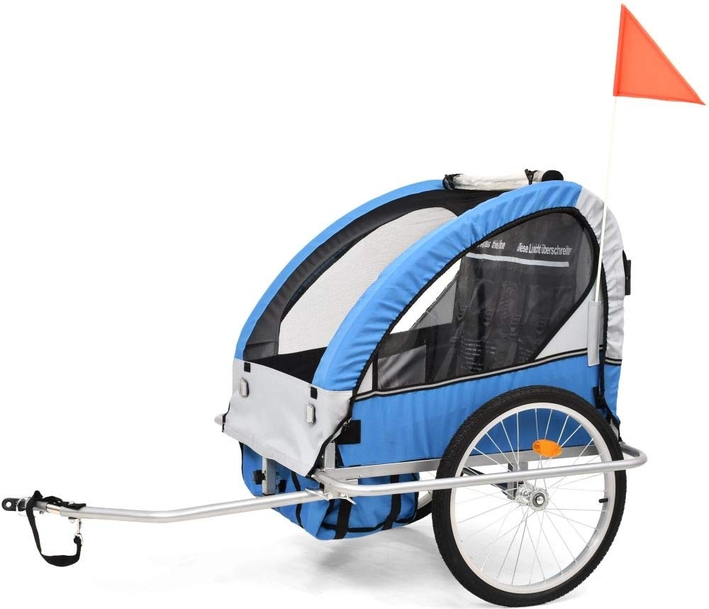 Cykelvagn/joggingvagn med st�td�mpare - Bl� + Reflexsele