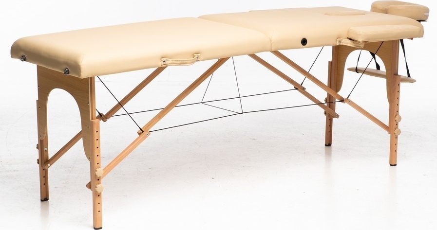 Massageb�nk med tr�ben - 2 zoner - Beige