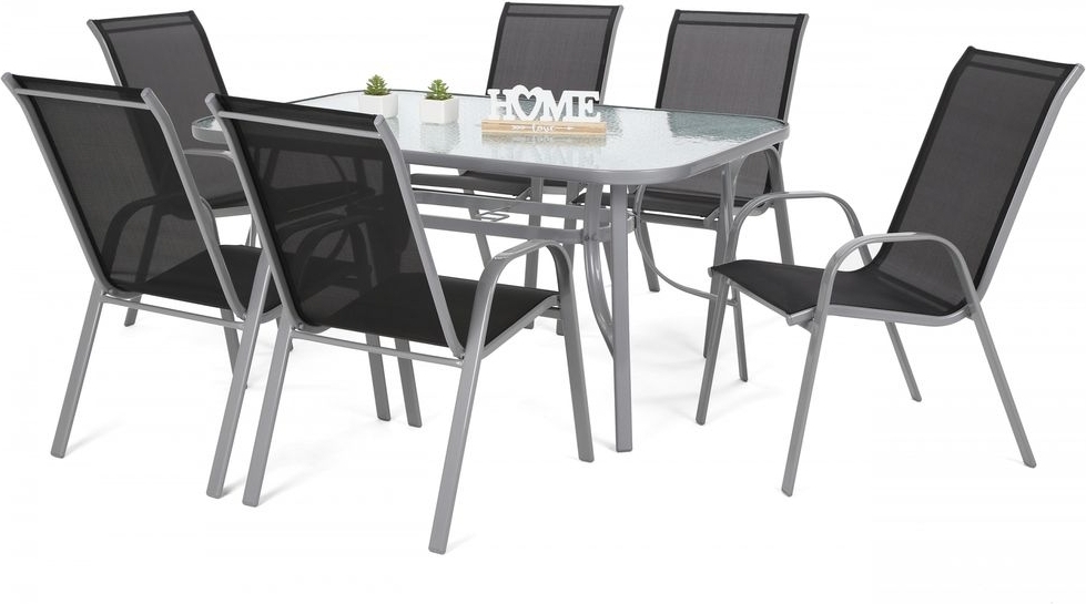 Matgrupp Sevilla brod + 6 stolar - Silver/svart