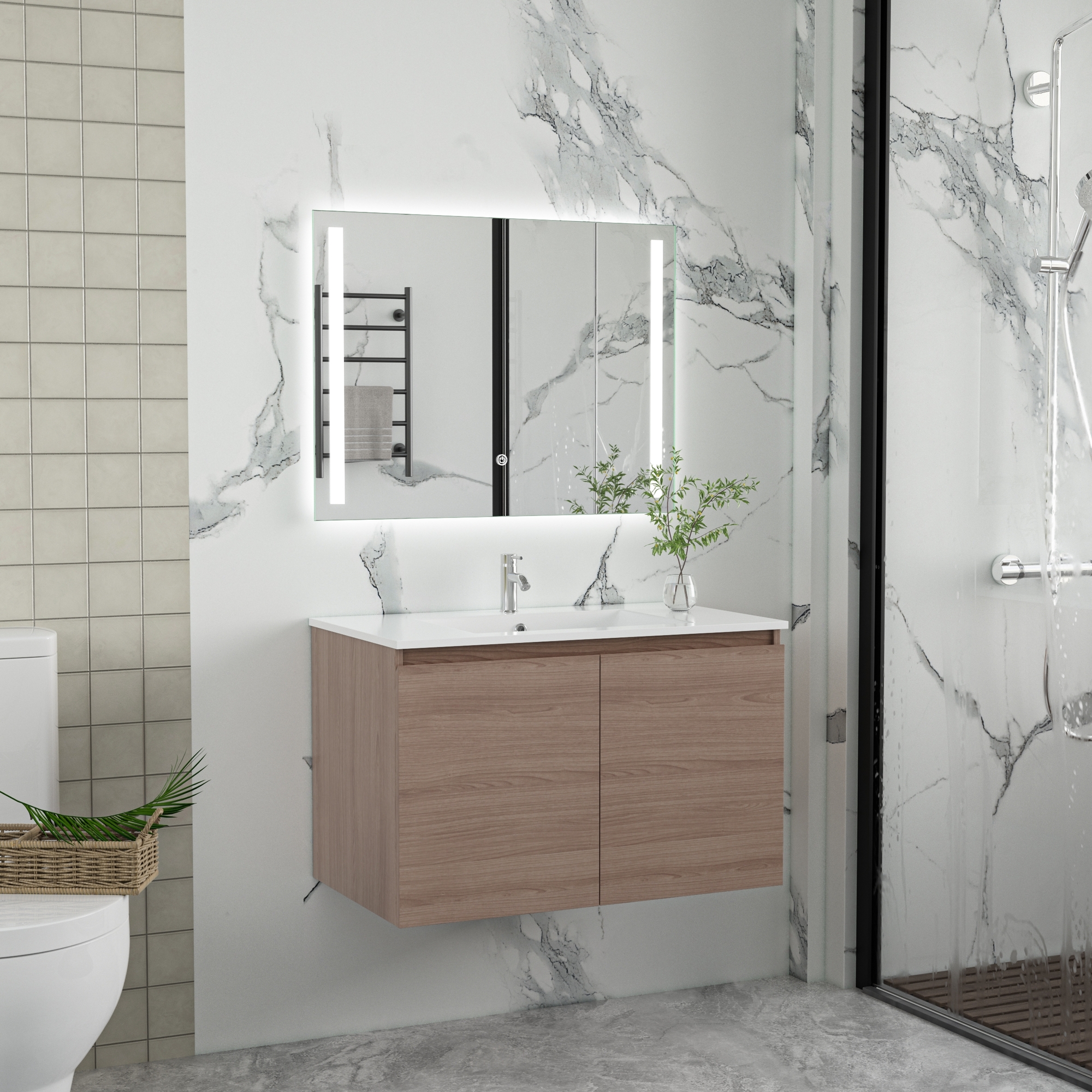 Badezimmermöbel Stockholm 80 cm - Dunkle Holzimitation Badezimmermöbel Stockholm 80 cm - Dunkle Holzimitation