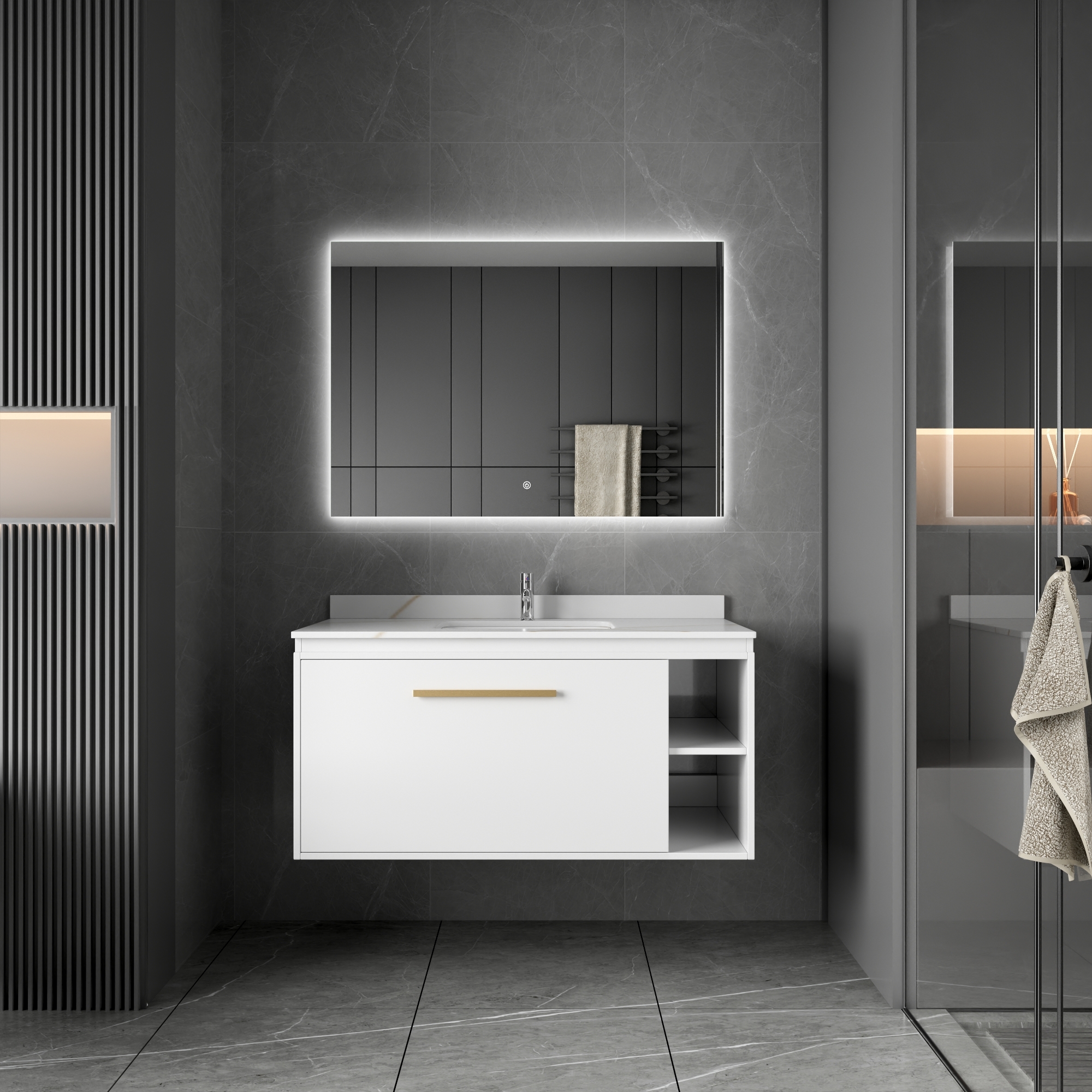 Badezimmermöbel Nova 100 cm - Weiß & Messing Badezimmermöbel Nova 100 cm - Weiß & Messing