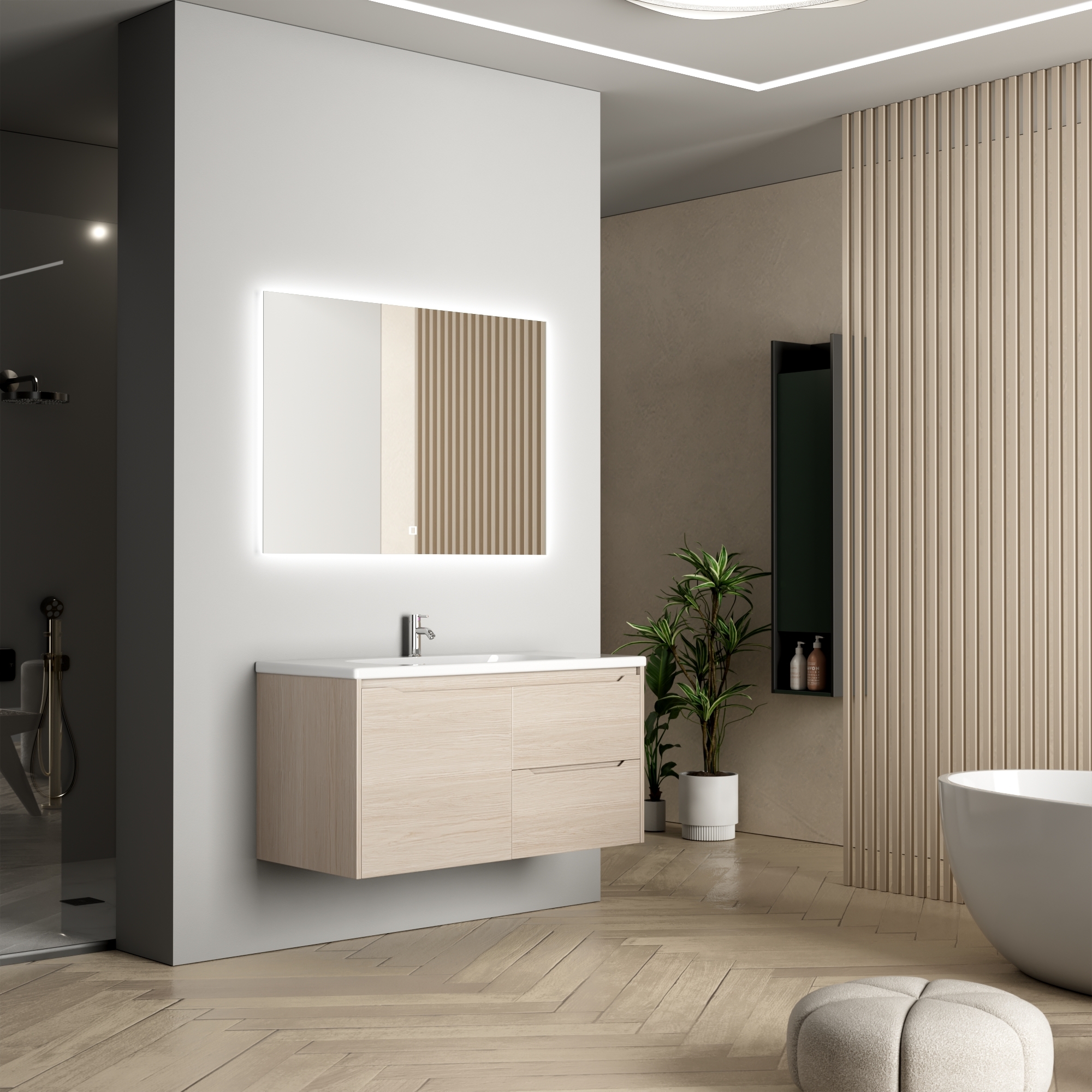 Badezimmermöbel Vega 100 cm - Helle Holzimitation Badezimmermöbel Vega 100 cm - Helle Holzimitation