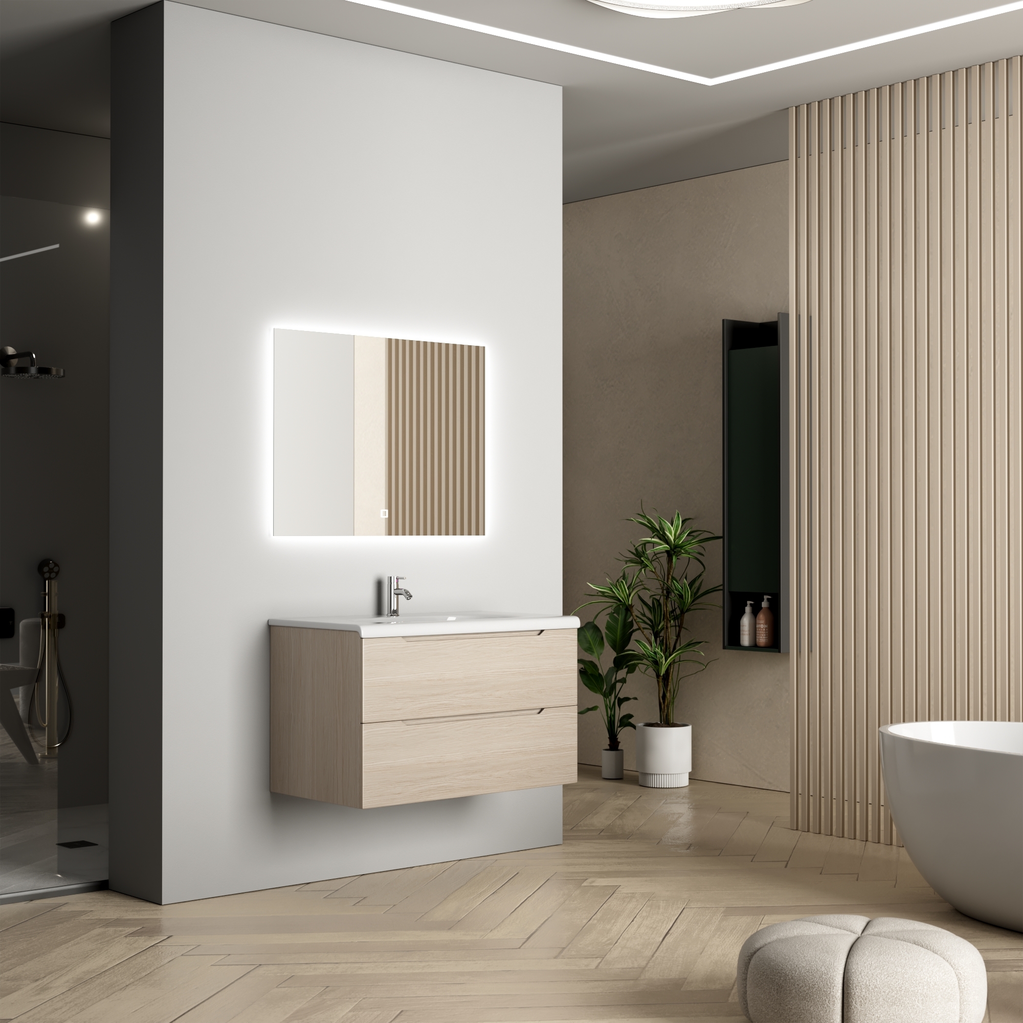 Badezimmermöbel Vega 80 cm - Helle Holzimitation Badezimmermöbel Vega 80 cm - Helle Holzimitation