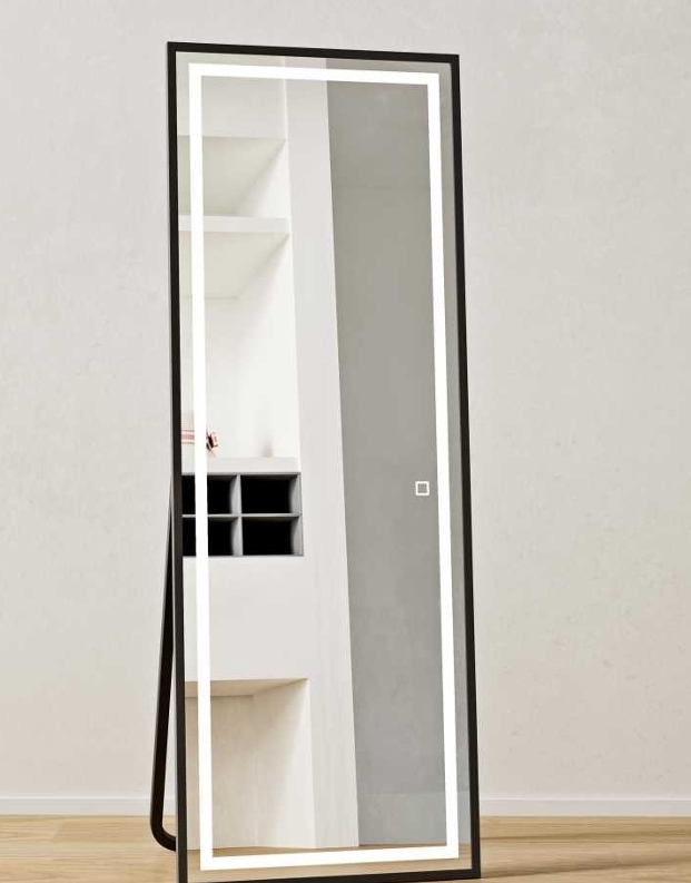 Stående LED-spegel Teramo med svart ram Stående LED-spegel Teramo med svart ram