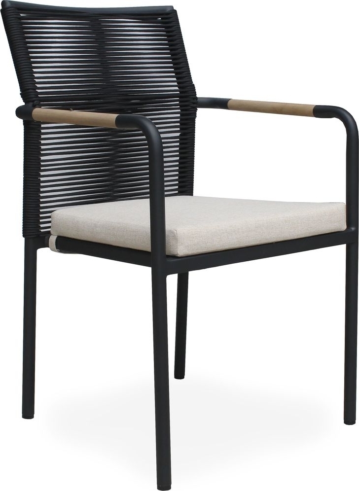 Skanr karmstol i svart rep - Svart/Teak