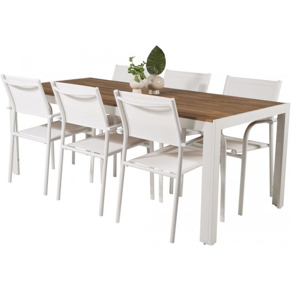 Balsj Matgrupp (205x90) - Vit/Natur - 6 Stolar