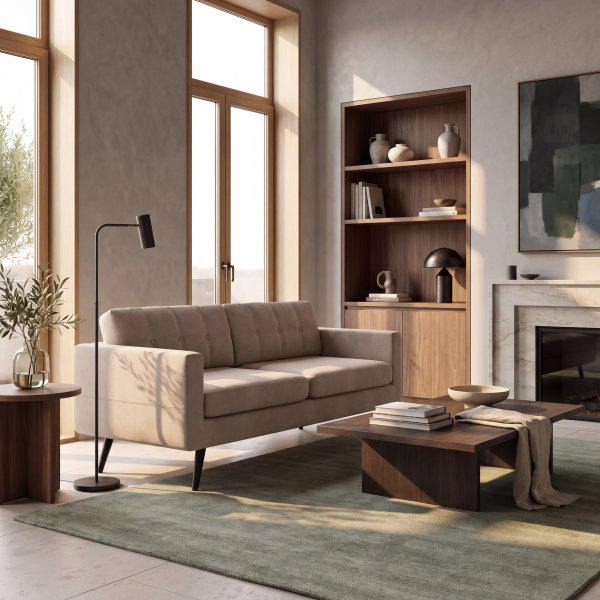 Stella Beige 3-Sitzer-Sofa mit schwarzen Beinen - gerades Modell, Maße 187 x 80 x 80 cm Stella Beige 3-Sitzer-Sofa mit schwarzen Beinen - gerades Modell, Maße 187 x 80 x 80 cm