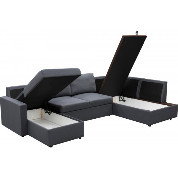 U-soffa b�ddsoffa T�rn� med f�rvaring - 304 cm - m�rkgr�