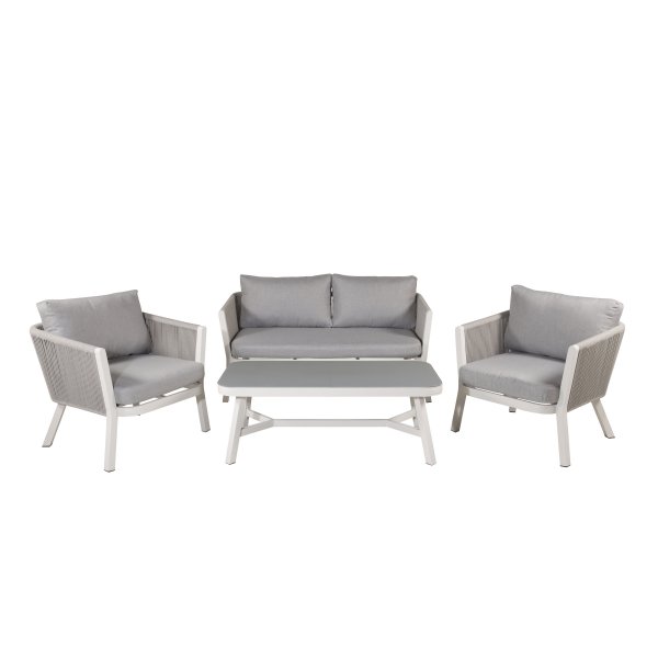 Lounge-Set Grau mit wei�en Kissen - Virya + M�belpflege