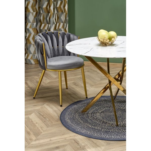 Raymond matbord �100 cm - Vit marmor/guld