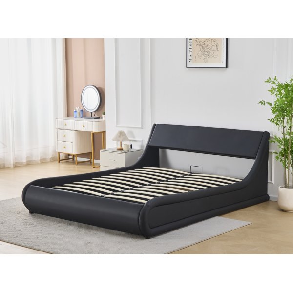 S�ngram med f�rvaring - 160 x 200 cm - Svart konstl�der